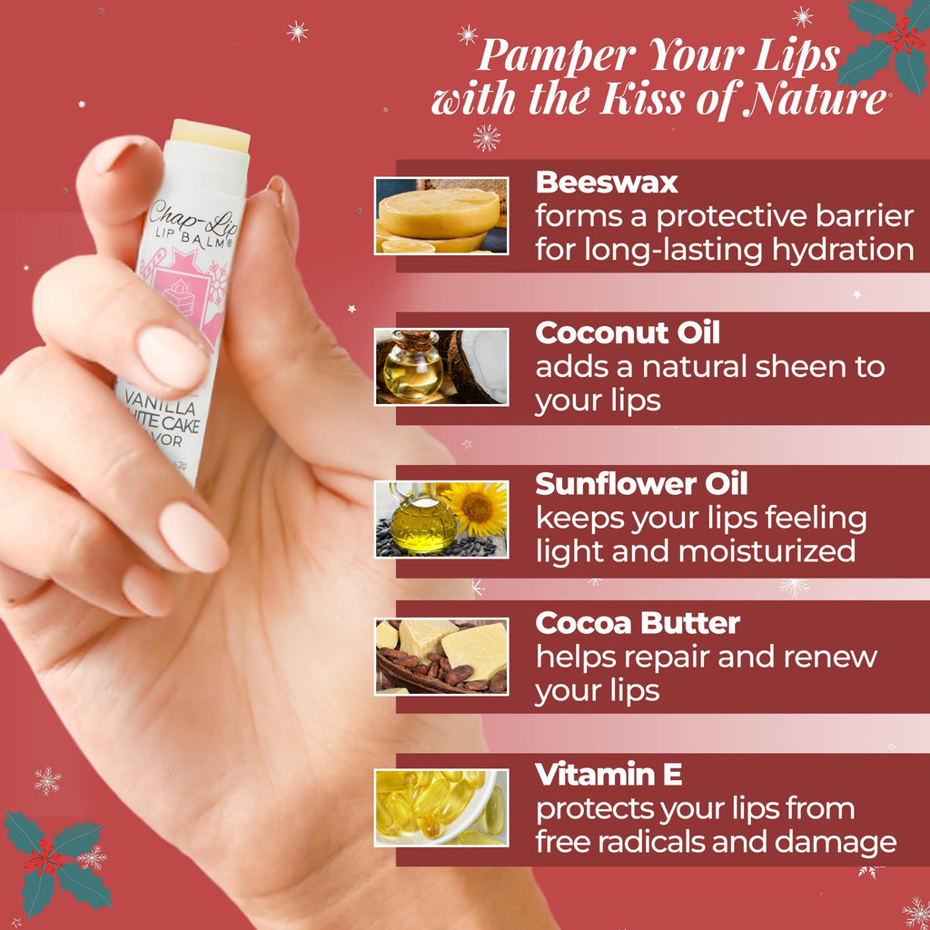 Chap-Lip Lip Balm Set — 100% Natural, Beeswax & Cocoa Butter, Petroleum-Free (8 Count, 2 Pack) – Christmas Gift for Her