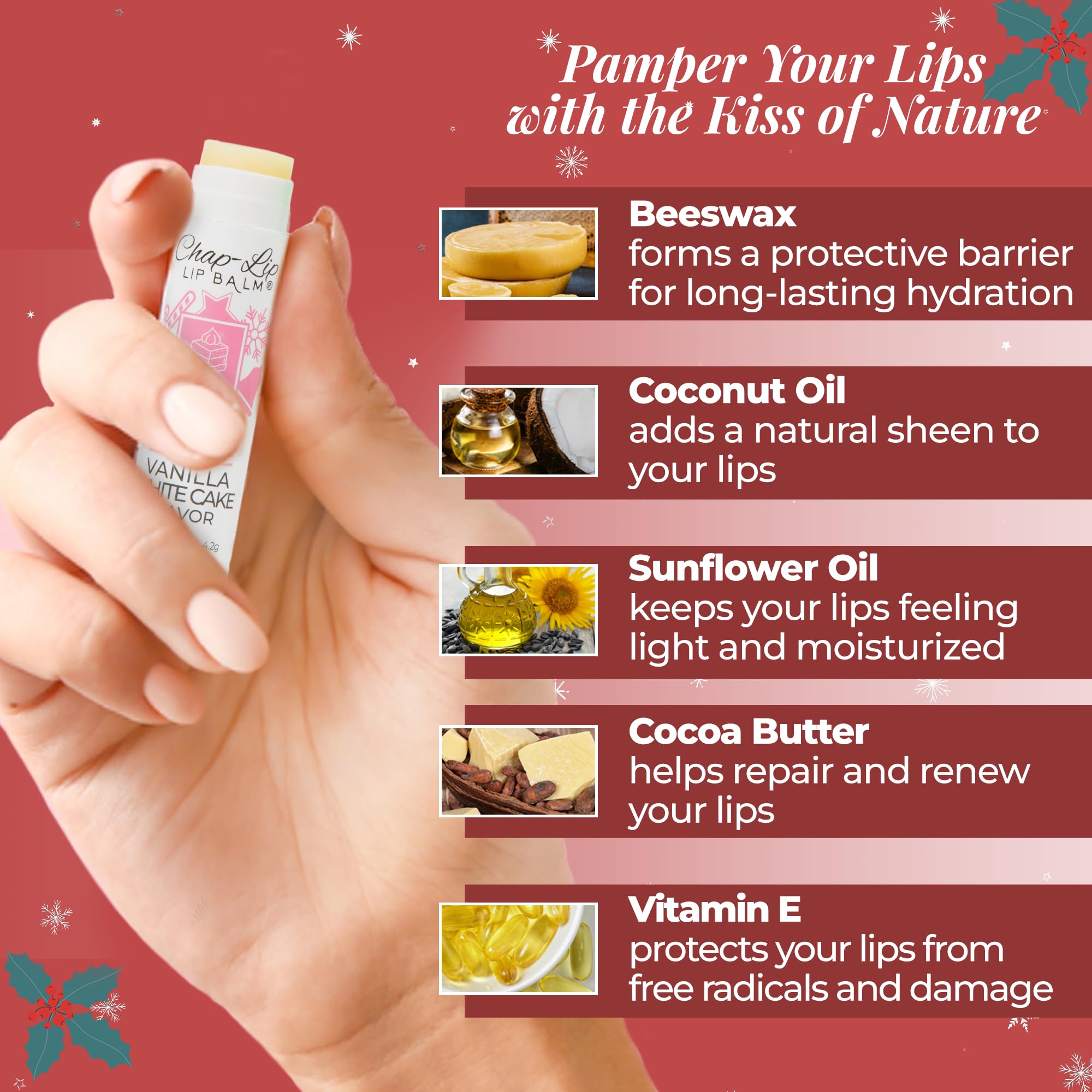 Chap-Lip Lip Balm Set — 100% Natural, Beeswax & Cocoa Butter, Petroleum-Free (8 Count, 2 Pack) – Christmas Gift for Her