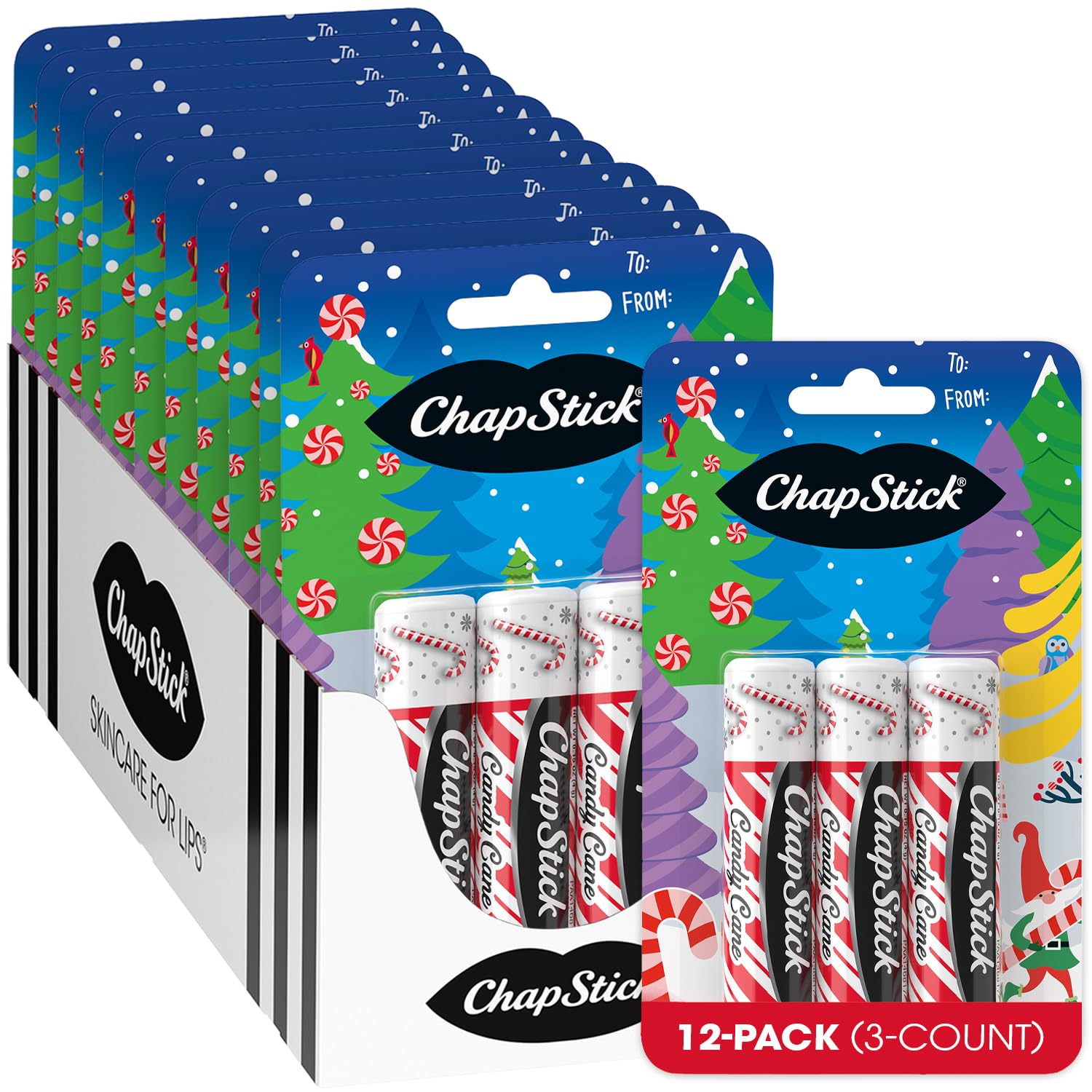 ChapStick Candy Cane Lip Balm Bulk — 36-Count (12 Packs of 3) | Fresh Mint Lip Moisturizer