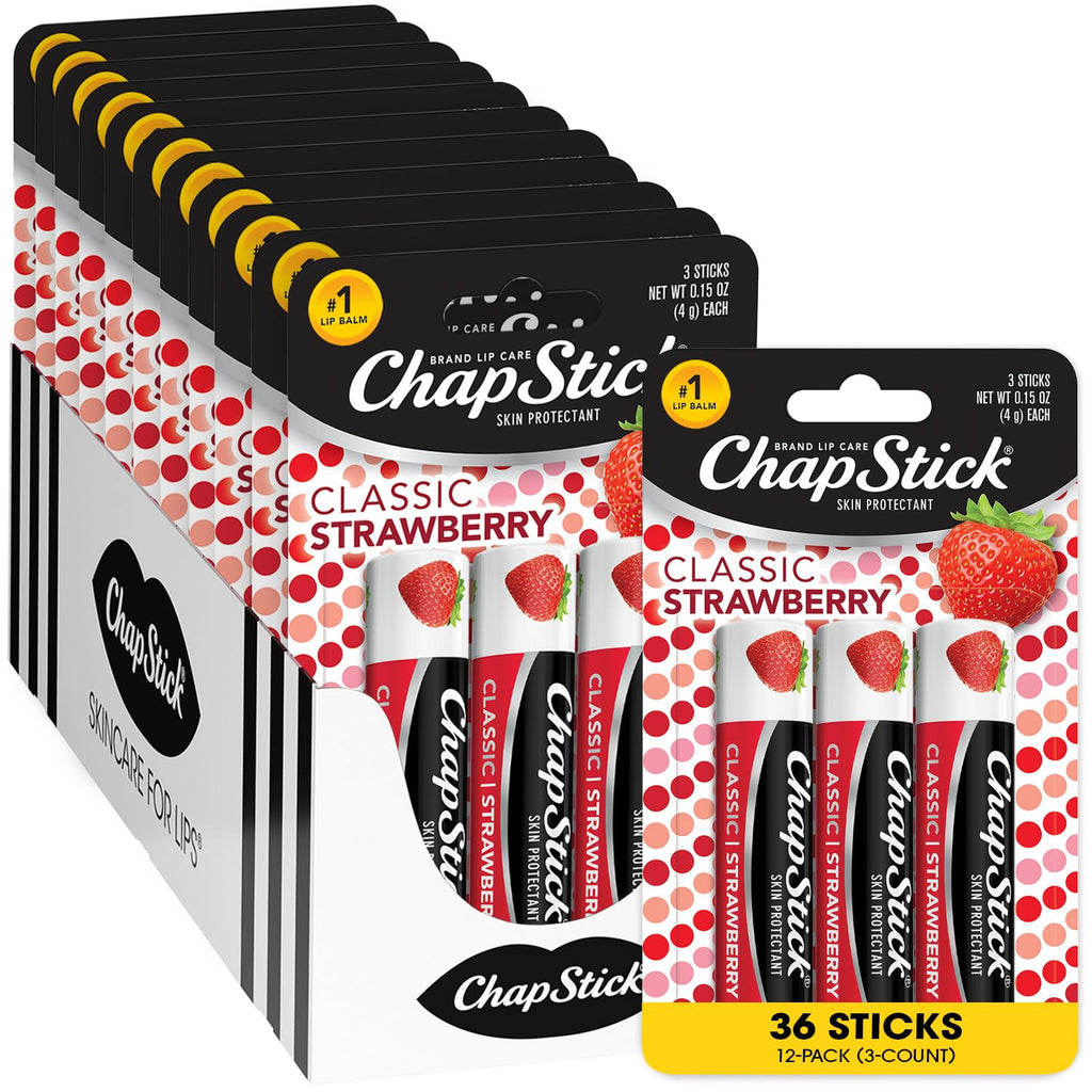 ChapStick Lip Moisturizer Classic Strawberry 3-Pack (36 Tubes) – Bulk Lip Balm