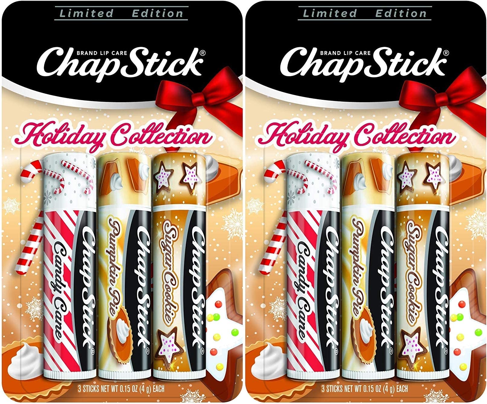 ChapStick Holiday Limited Edition Lip Balm Set – Candy Cane, Pumpkin Pie & Sugar Cookie (6 Sticks)