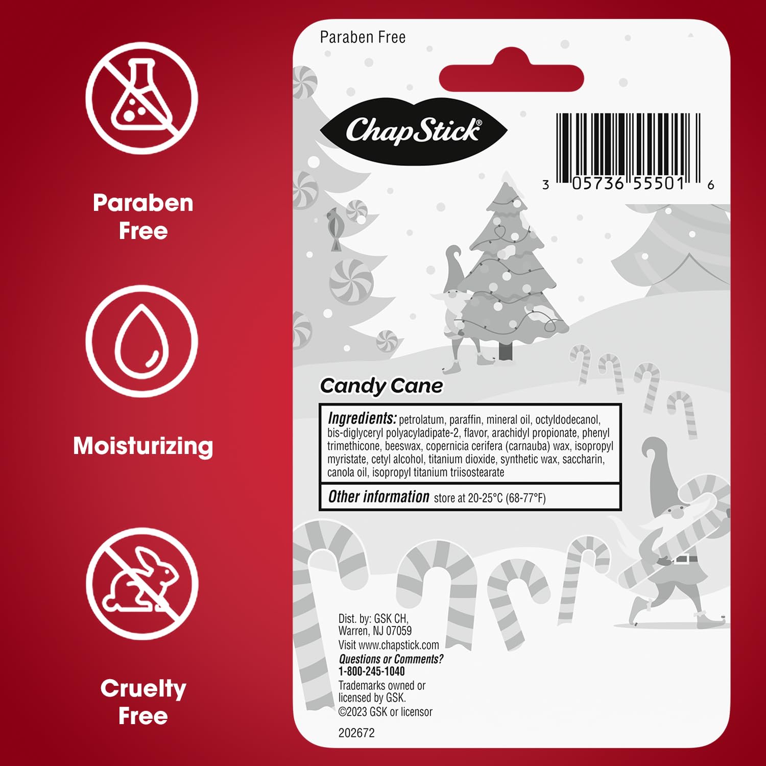 ChapStick Candy Cane Lip Balm Bulk — 36-Count (12 Packs of 3) | Fresh Mint Lip Moisturizer