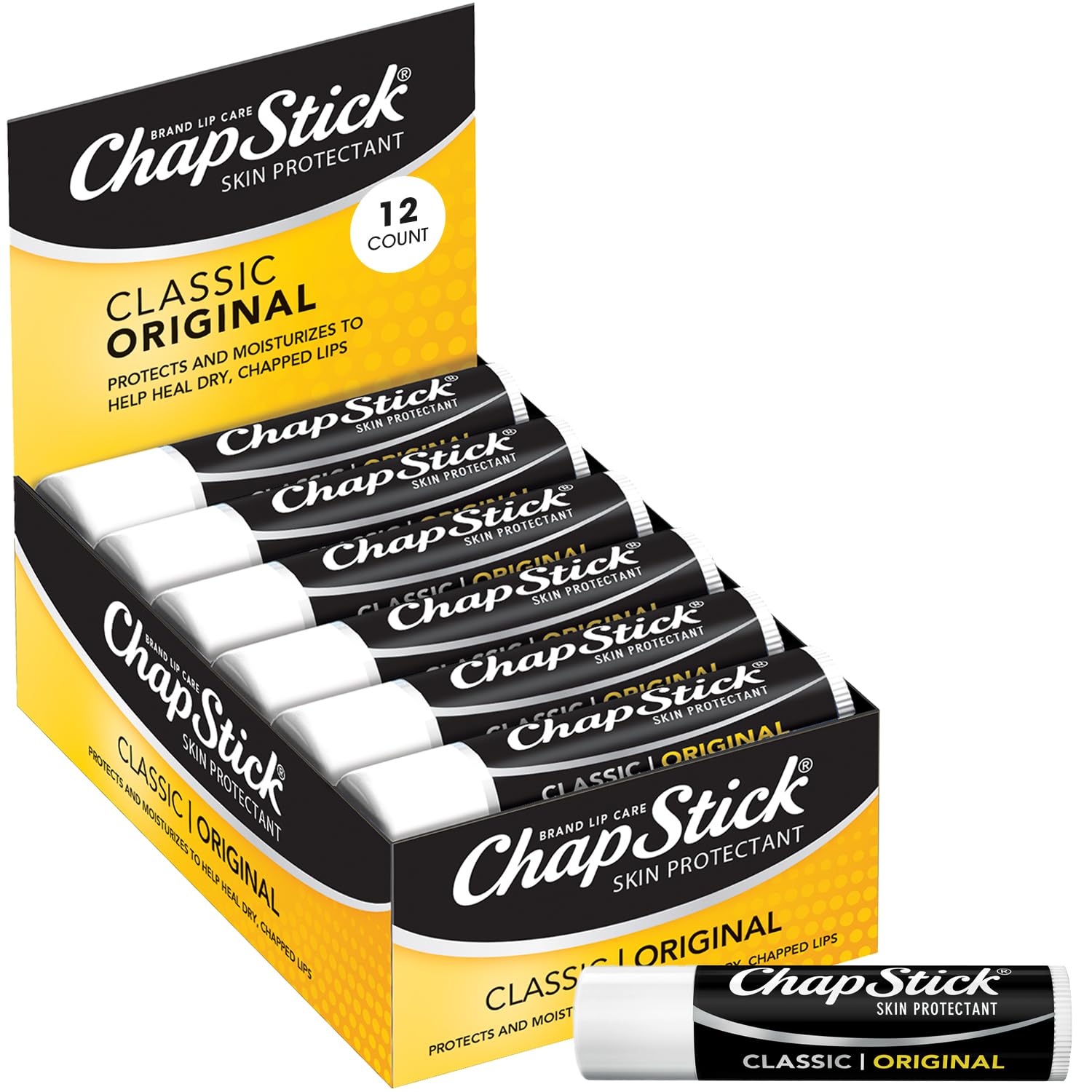 ChapStick Classic Original Lip Balm 12-Pack – Moisturizing Lip Care Bulk