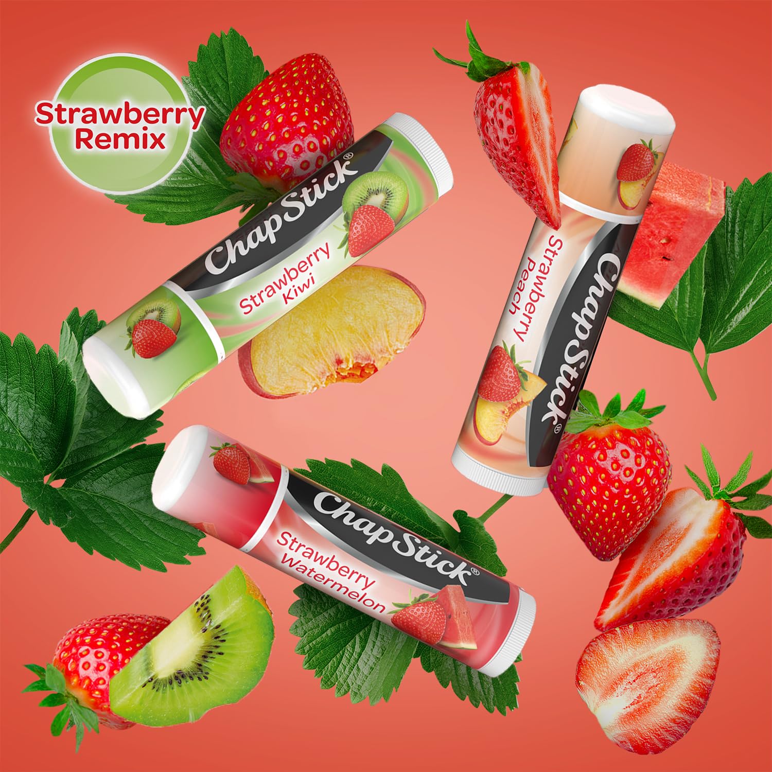 ChapStick Strawberry Lip Balm 5-Pack – Remix 3-Pack + Original 2-Pack | Sweet & Fruity Lip Care
