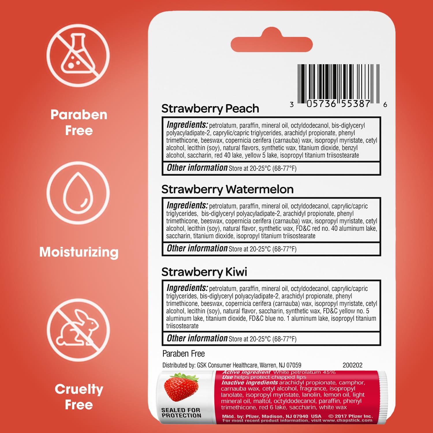 ChapStick Strawberry Lip Balm 5-Pack – Remix 3-Pack + Original 2-Pack | Sweet & Fruity Lip Care