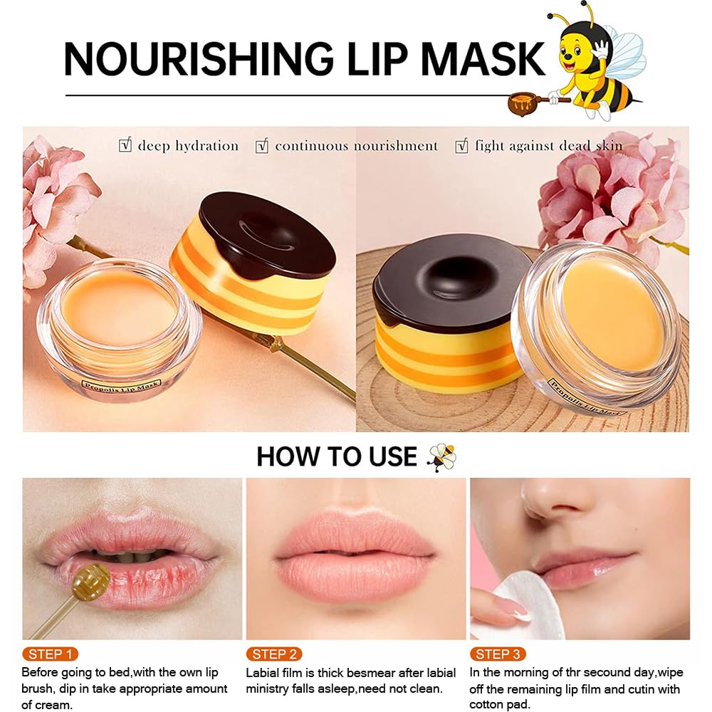 Charm Kiss Bee Lip Balm Lip Mask Honey Pot – 12 Flavors, Propolis & Vitamin E