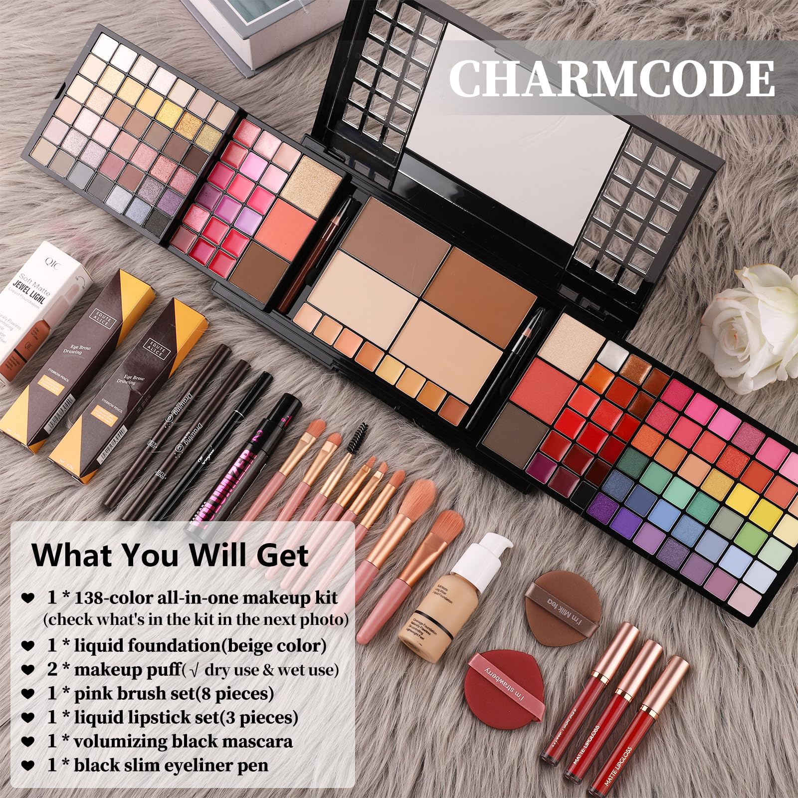 CHARMCODE Full Makeup Kit – All-in-One Cosmetic Set for Women (84 Eyeshadows, 36 Lip Colors)
