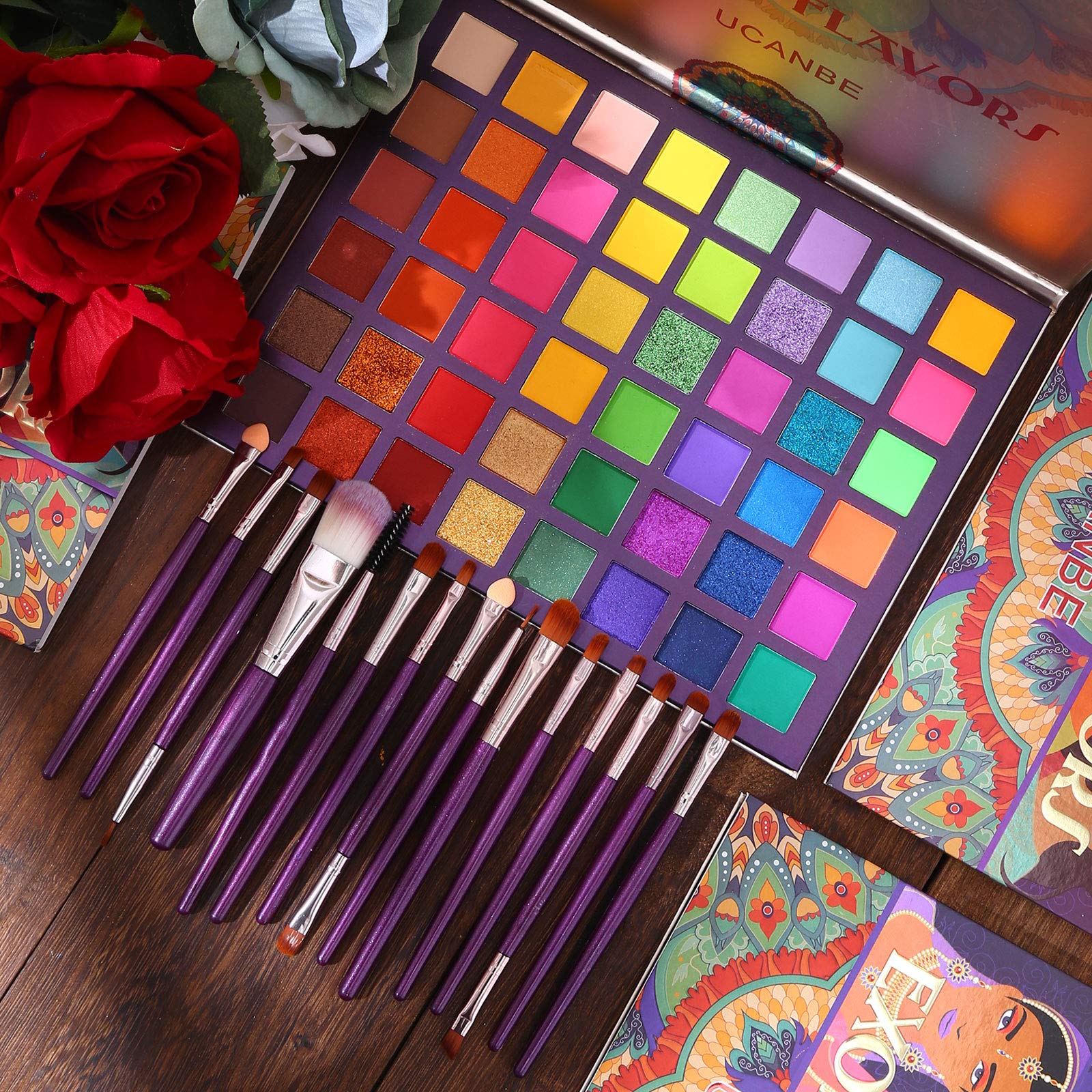 CHARMCODE Exotic Flavors Eyeshadow Palette and 15 Brushes – 48 Colors Neon Shimmer
