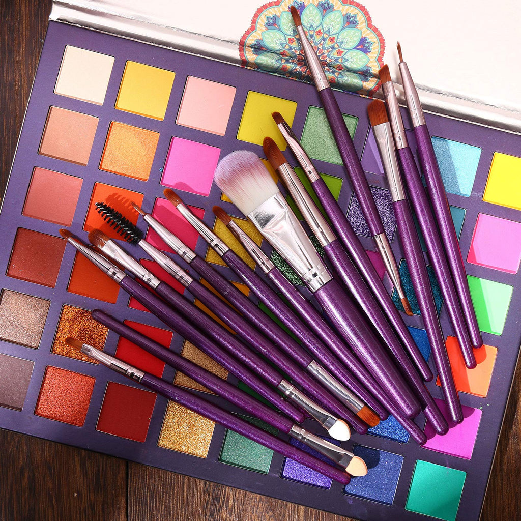 CHARMCODE Exotic Flavors Eyeshadow Palette and 15 Brushes – 48 Colors Neon Shimmer