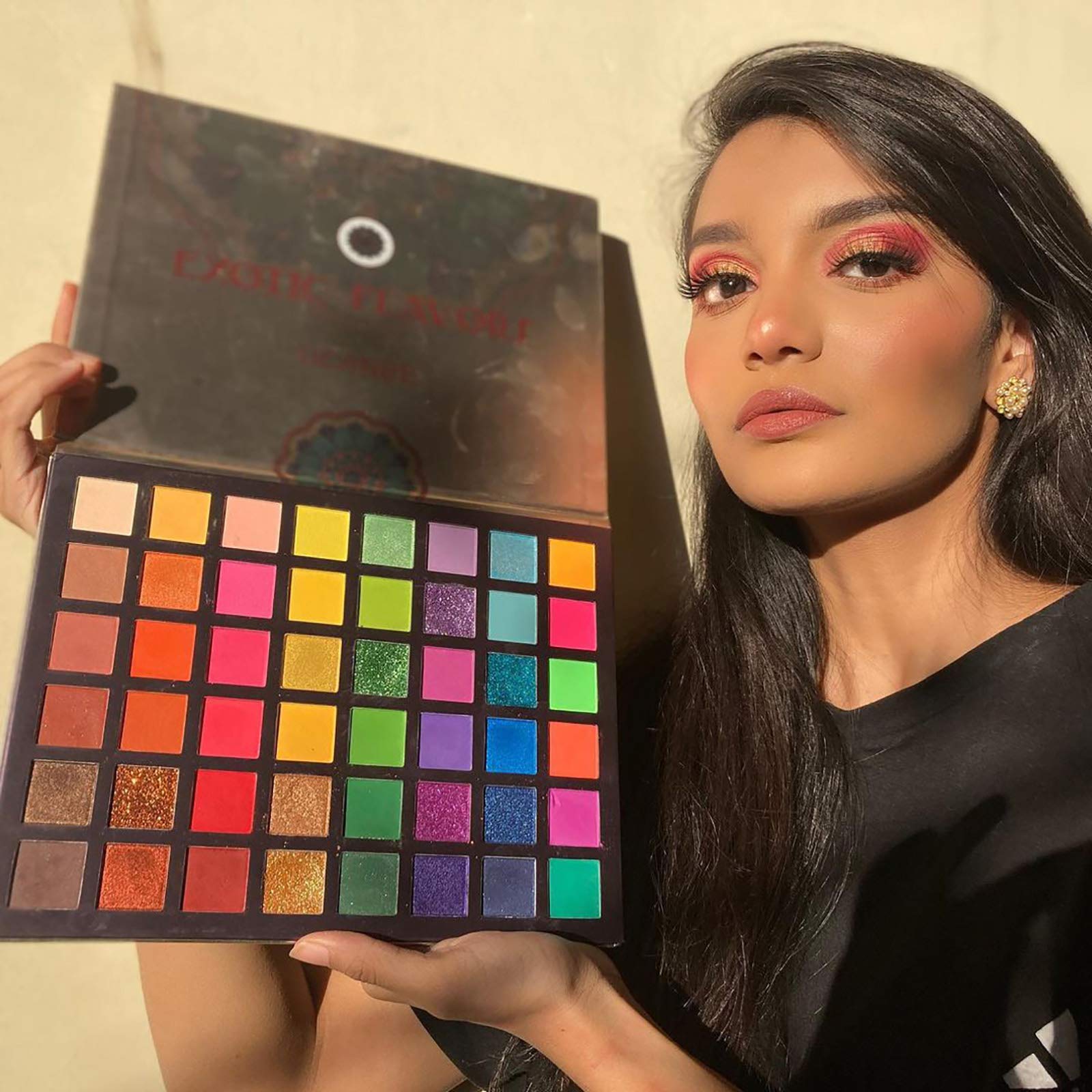 CHARMCODE Exotic Flavors Eyeshadow Palette and 15 Brushes – 48 Colors Neon Shimmer