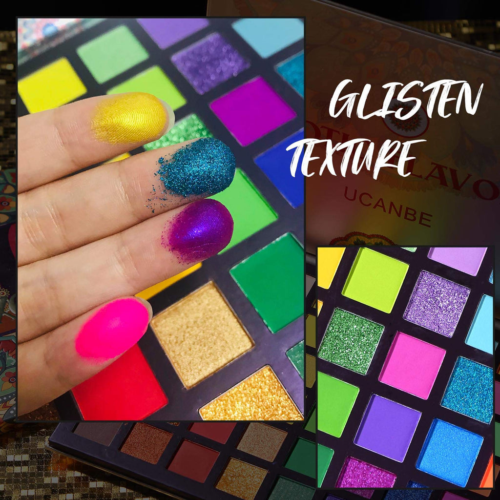 CHARMCODE Exotic Flavors Eyeshadow Palette and 15 Brushes – 48 Colors Neon Shimmer