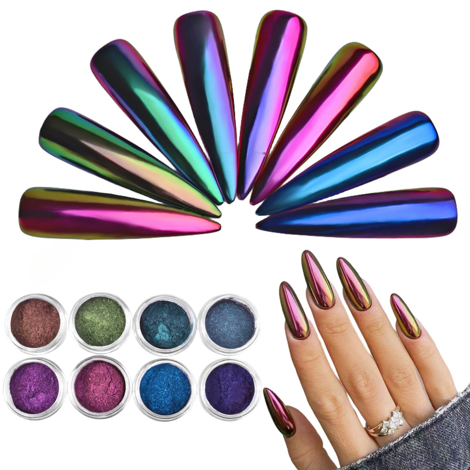 CHARMING MAY Chameleon Chrome Nail Powder – 8-Box Gel Nail Pigment