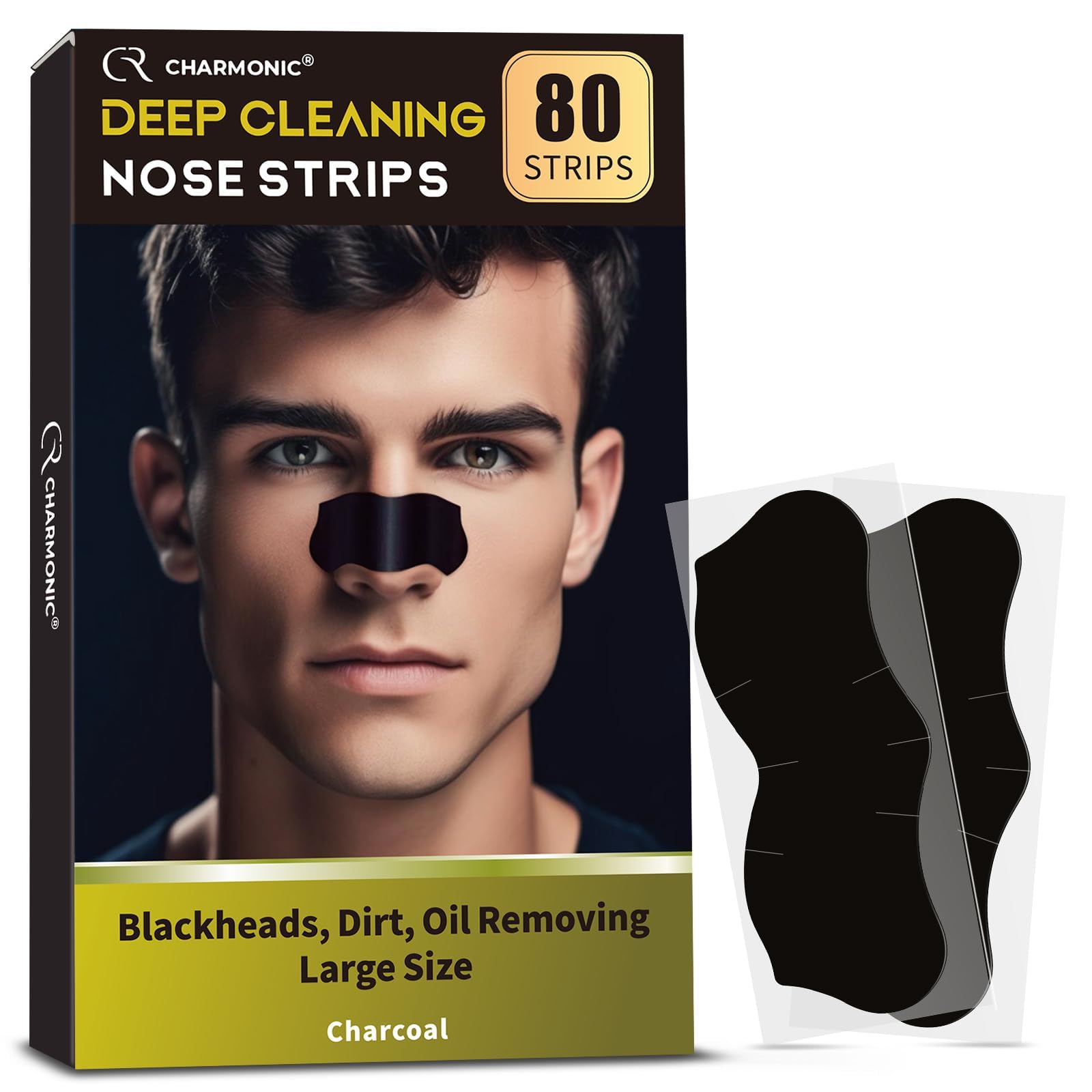 Charmonic 80 Pcs Blackhead Remover Pore Strips – Charcoal Nose Strips for Pore Cleaning (Large Size)