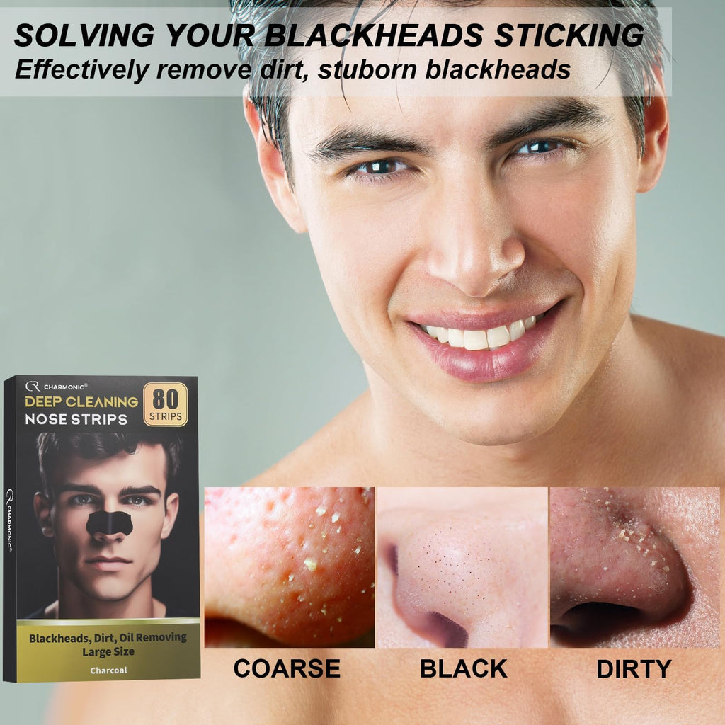 Charmonic 80 Pcs Blackhead Remover Pore Strips – Charcoal Nose Strips for Pore Cleaning (Large Size)