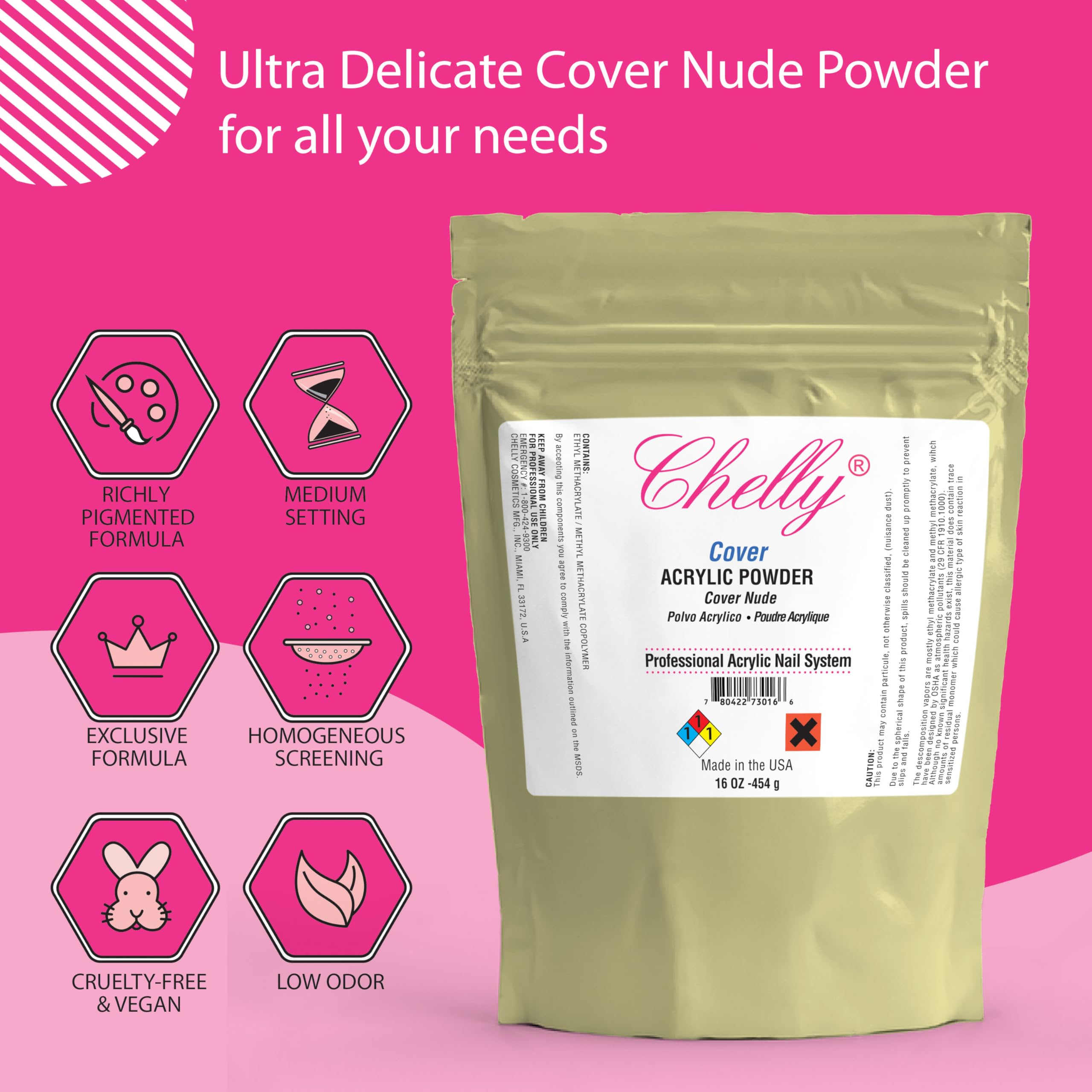 Chelly Superior Sculpting Cover Powder – Nude Acrylic Nail System (Beige Pink) 16 oz
