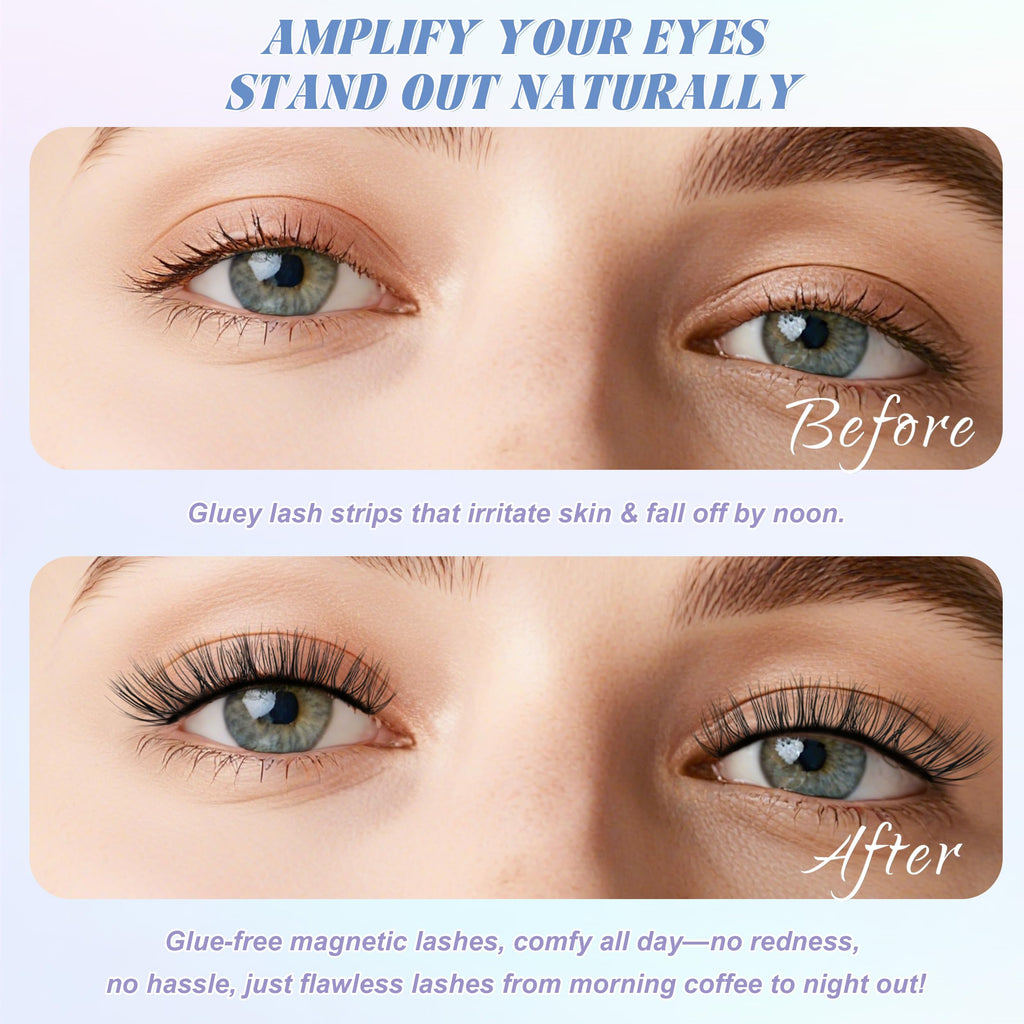 Chensplend Upgrade Magnetic Eyelashes with Applicator – Feathery Light Style, Glue-Free, Natural Look