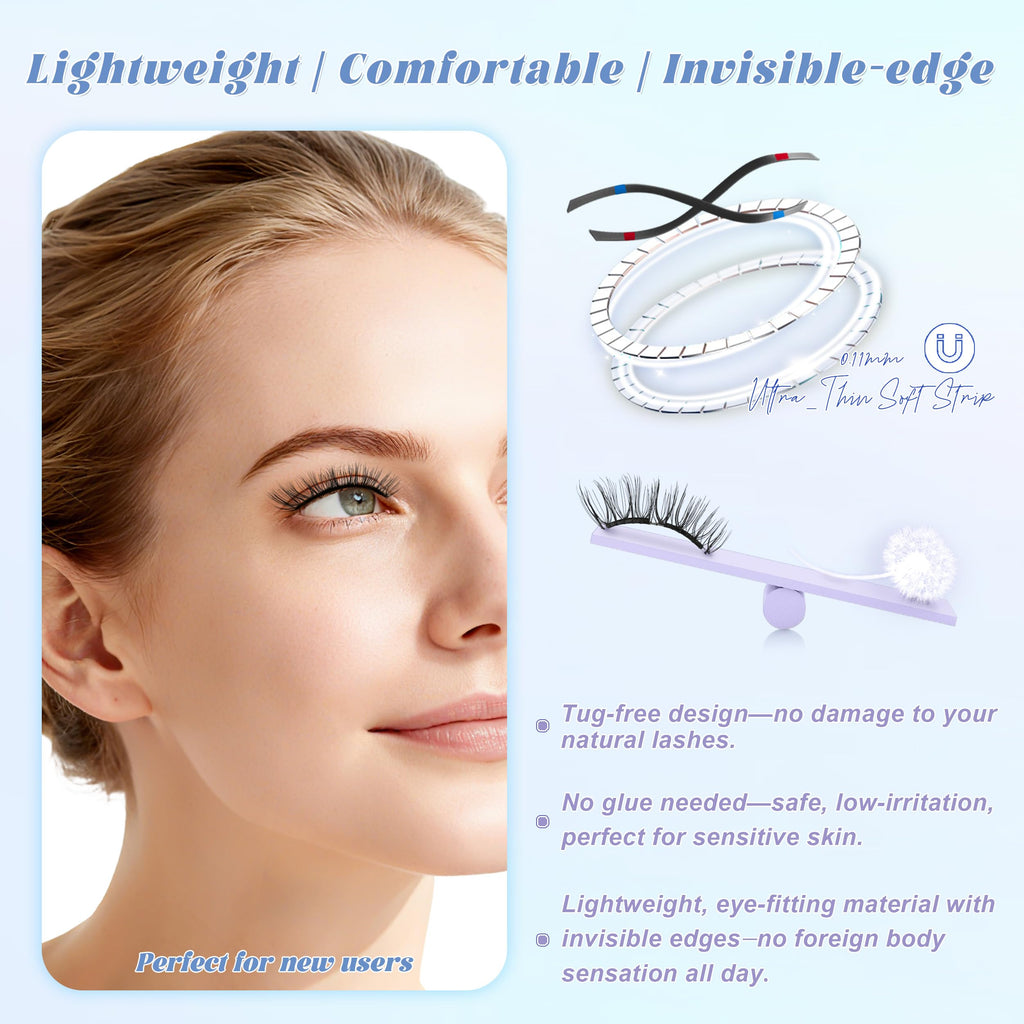 Chensplend Upgrade Magnetic Eyelashes with Applicator – Feathery Light Style, Glue-Free, Natural Look