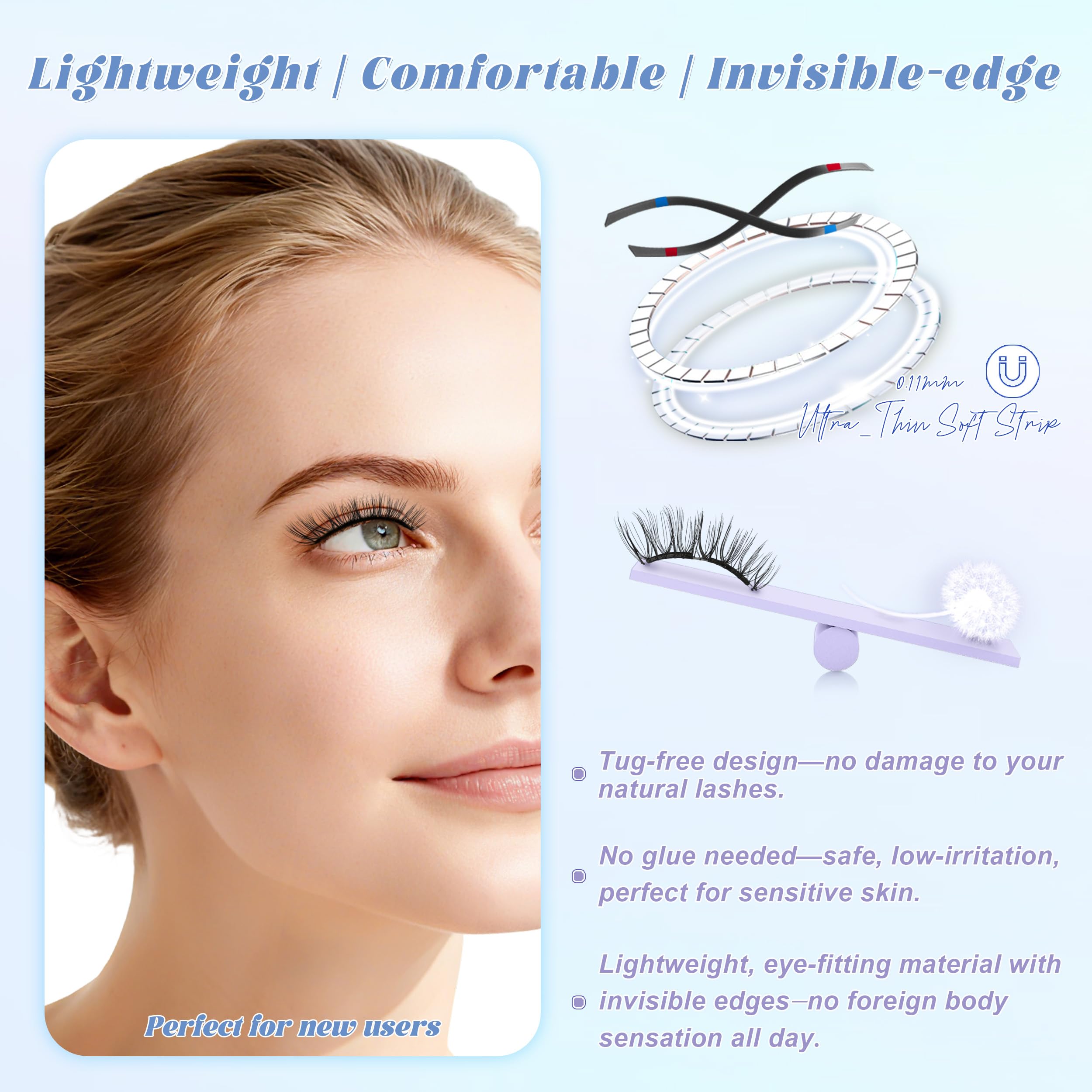 Chensplend Upgrade Magnetic Eyelashes with Applicator – Feathery Light Style, Glue-Free, Natural Look
