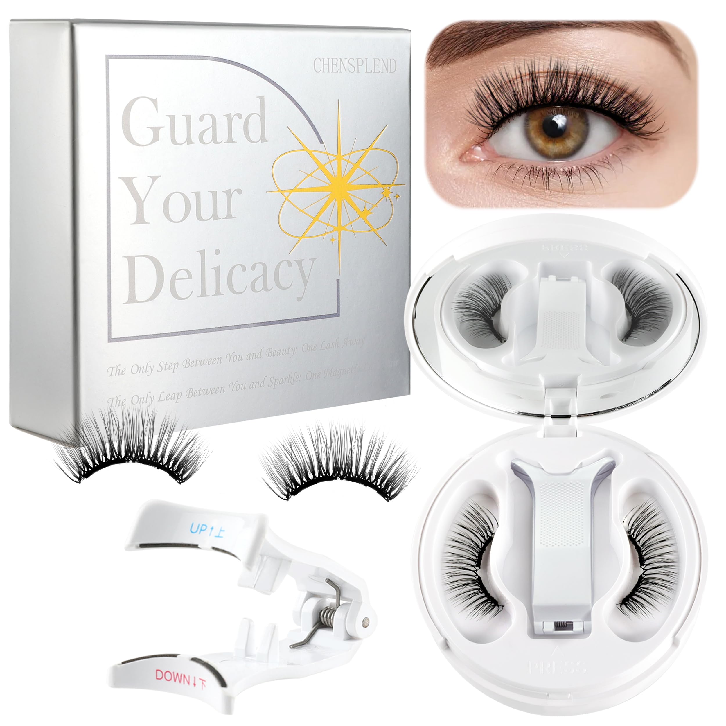 CHENSPLEND Magnetic Eyelashes with Applicator CK03 – Cat Eye Style, Reusable Lashes, No Glue Needed