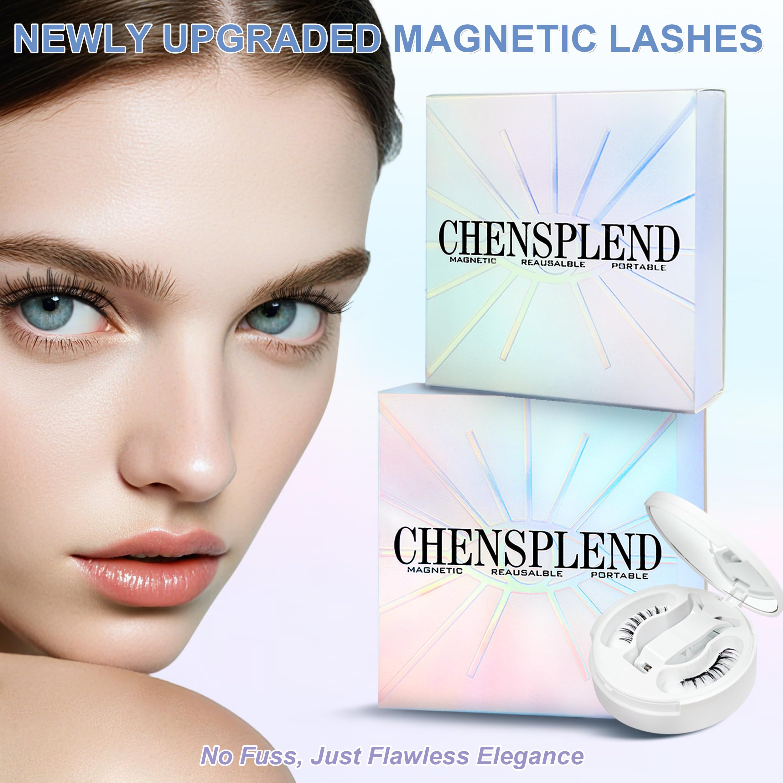 CHENSPLEND Upgrade Magnetic Eyelashes with Applicator – Natural Style, No Glue Needed
