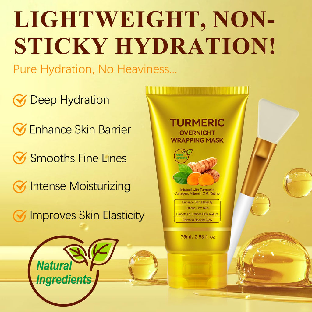 chenyayun Turmeric Vitamin C Collagen Overnight Peel Off Mask with Retinol – Radiant, Dewy Skin