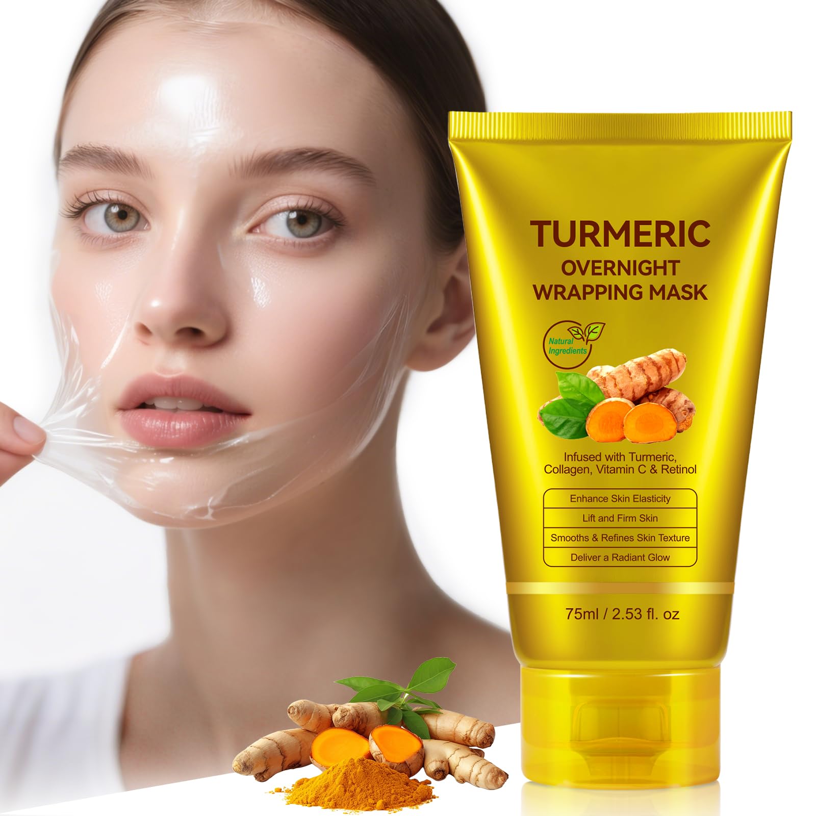 chenyayun Turmeric Vitamin C Collagen Overnight Peel Off Mask with Retinol – Radiant, Dewy Skin