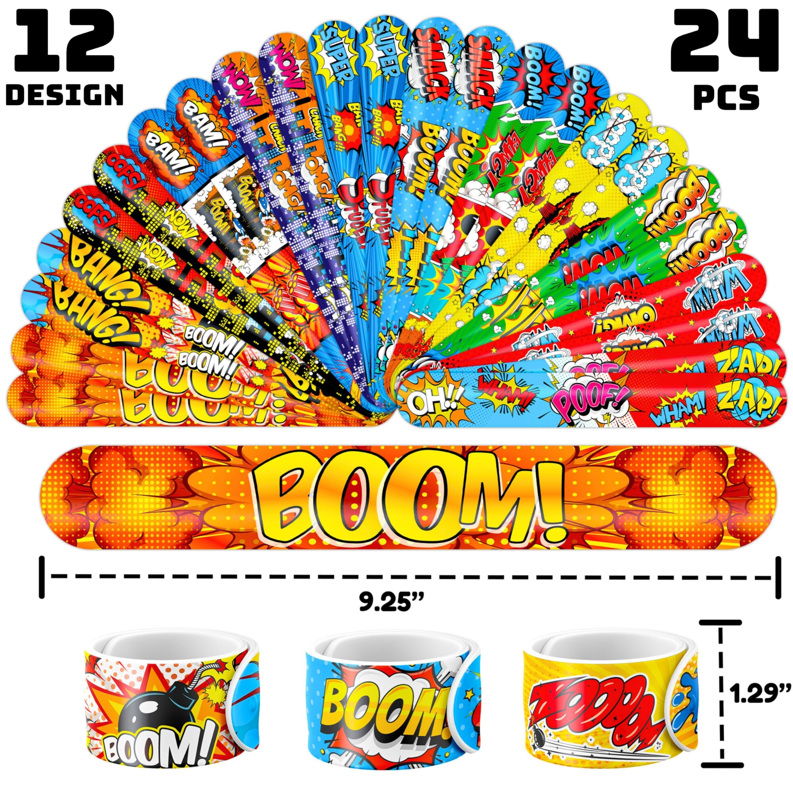 Cherisnowy 72PCS Hero Party Set – 48 Tattoos & 24 Slap Bracelets