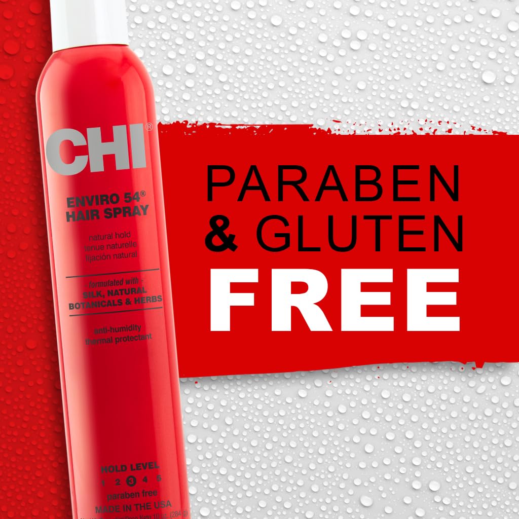 CHI Enviro 54 Hairspray – Natural Hold, Lightweight Finish, 10 oz (Sulfate & Paraben-Free)