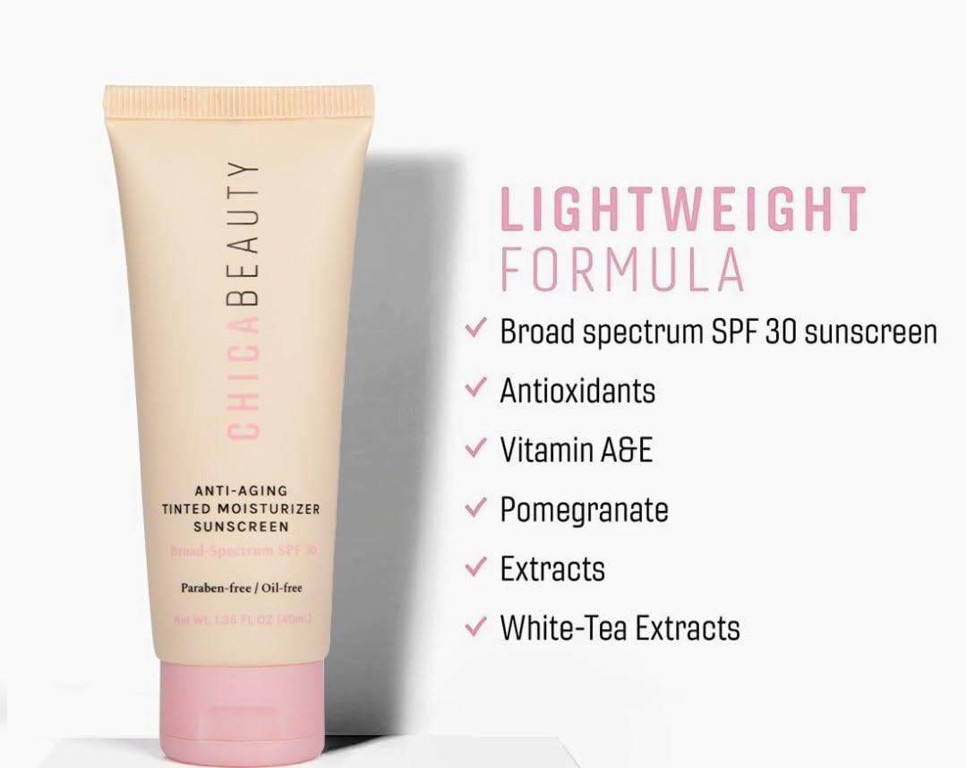 CHICA BEAUTY 3 in 1 Tinted Moisturizer SPF 30 – Medium Shade, Oil-Free & Vegan