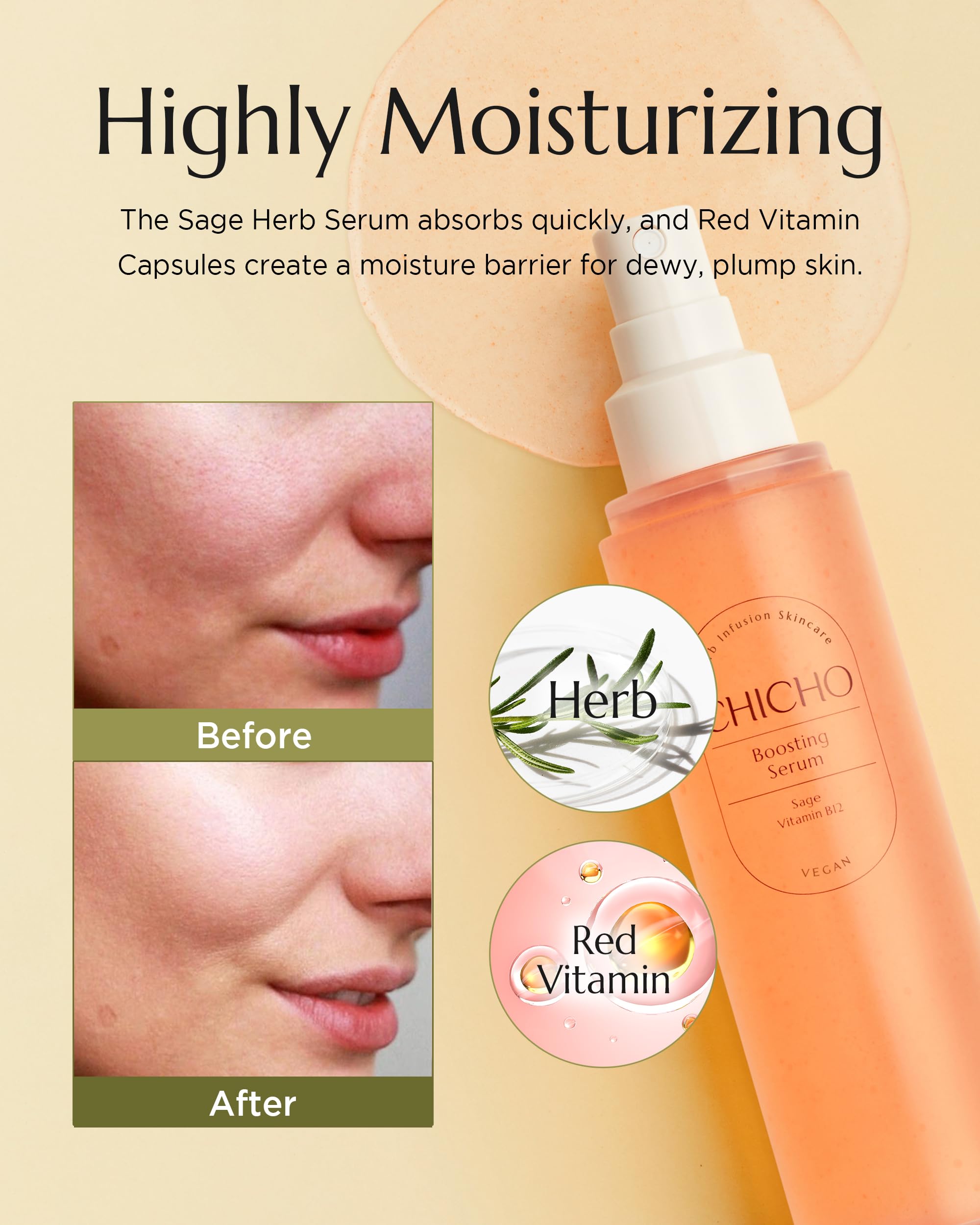CHICHO Boosting Serum: Korean Sage Water, Vitamin B12 & Niacinamide – Hydrating Vegan Face Spray 3.38 fl oz