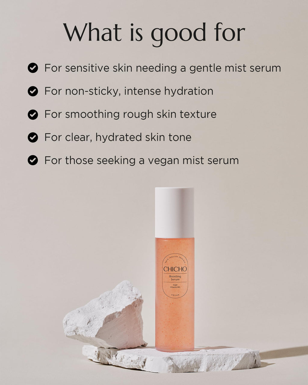 CHICHO Boosting Serum: Korean Sage Water, Vitamin B12 & Niacinamide – Hydrating Vegan Face Spray 3.38 fl oz