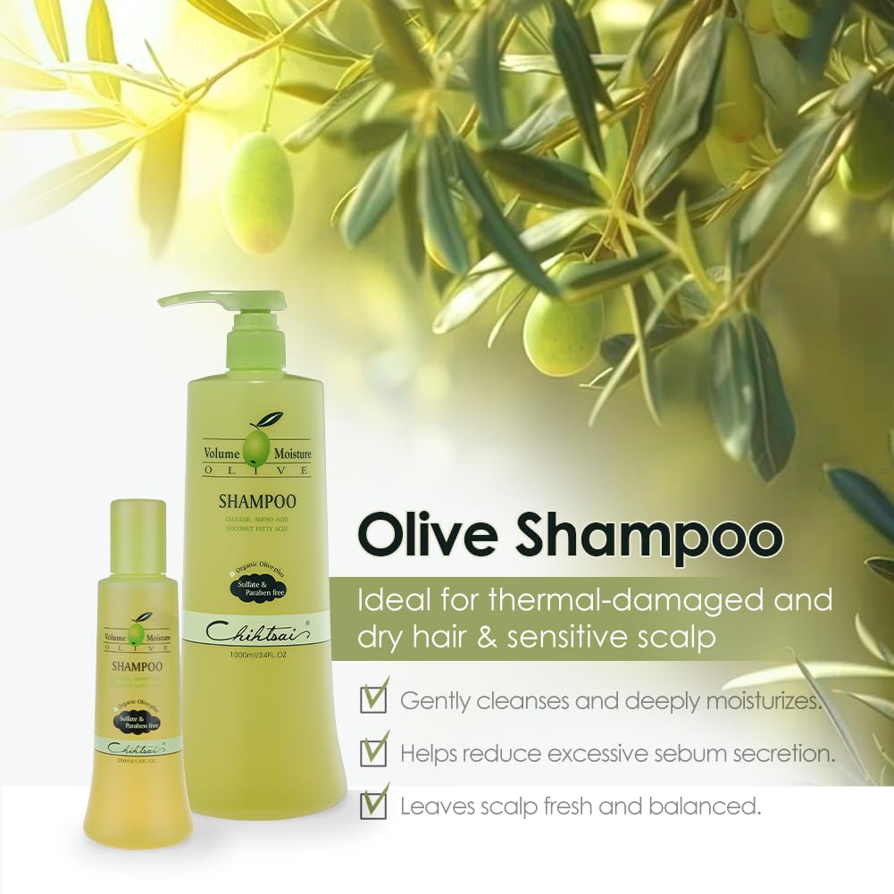 Chihtsai Olive Shampoo — Gentle Cleanse, Moisture Lock, pH-Balanced & Sulfate- and Paraben-Free for Color-Treated Hair | 280ml