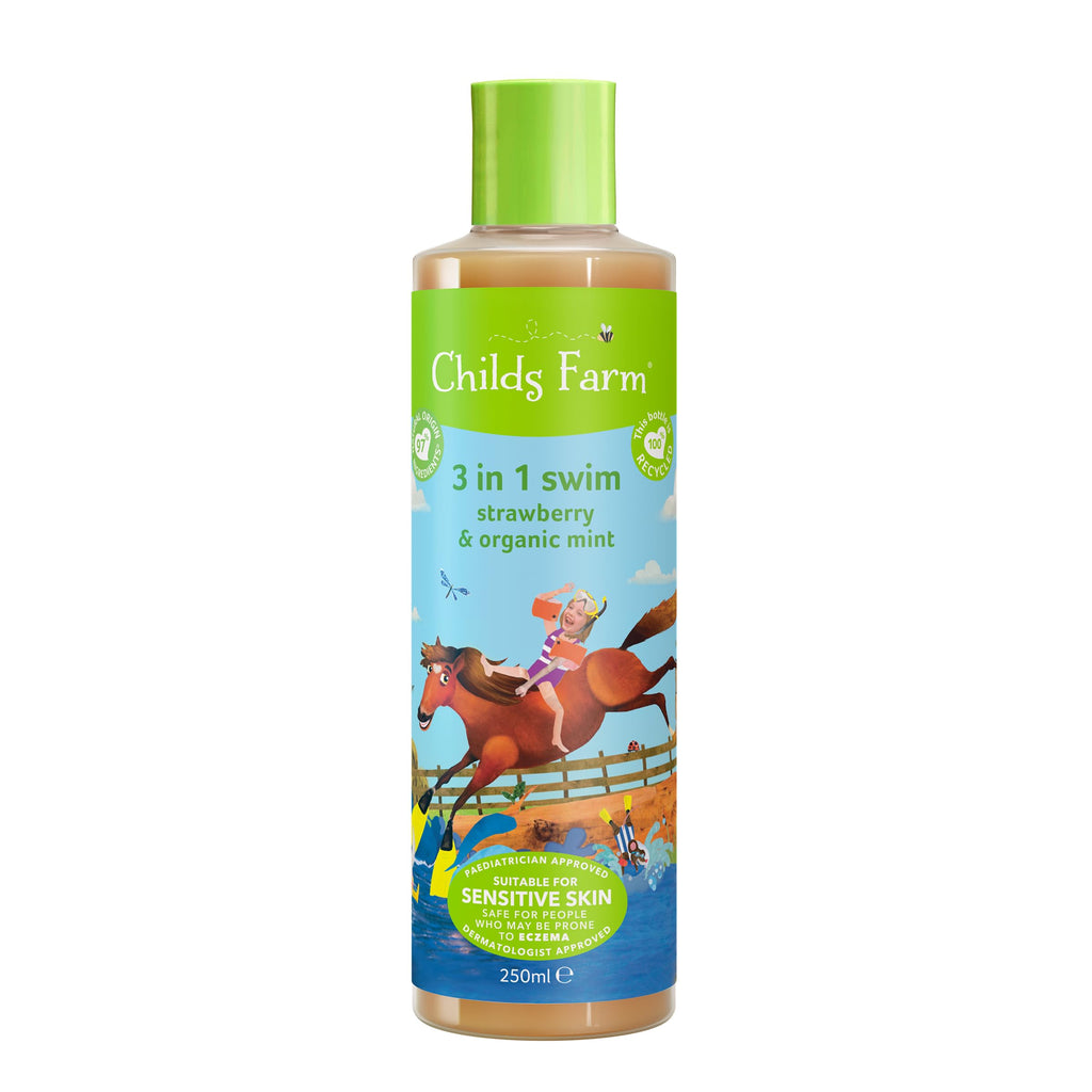 Childs Farm Kids 3-in-1 Swim: Strawberry + Organic Mint - Body Wash, Shampoo & Conditioner (8.4 oz)