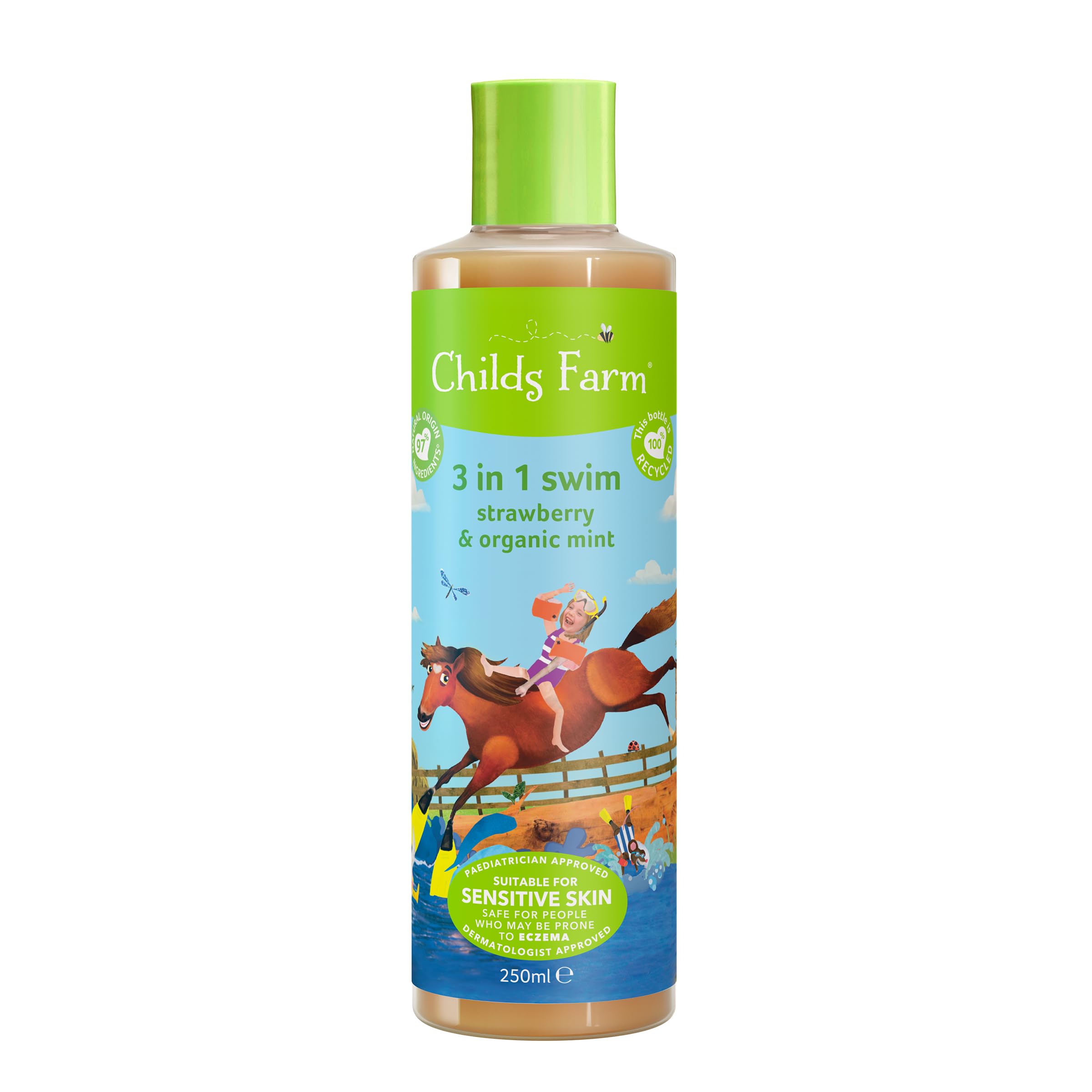 Childs Farm Kids 3-in-1 Swim: Strawberry + Organic Mint - Body Wash, Shampoo & Conditioner (8.4 oz)