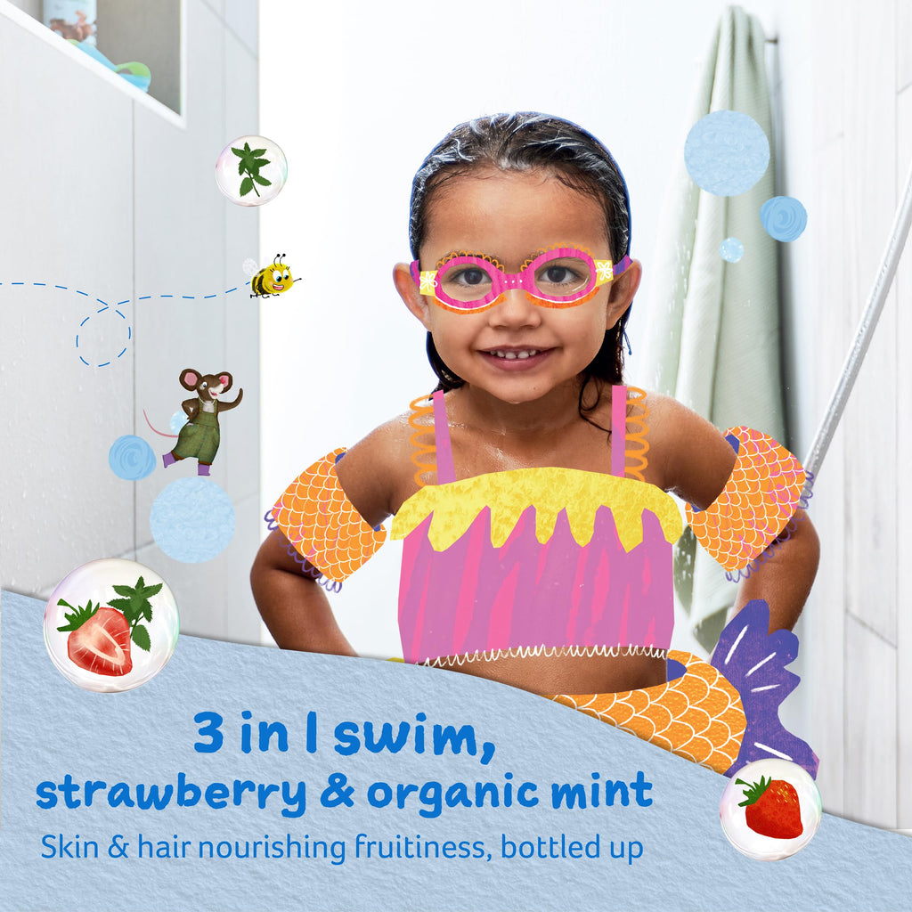 Childs Farm Kids 3-in-1 Swim: Strawberry + Organic Mint - Body Wash, Shampoo & Conditioner (8.4 oz)