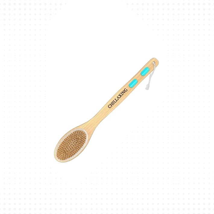 Chillaxing Long Handle Shower Brush – 17-Inch Back Scrubber with Dual-Sided Bristles, Vegan & Cruelty-Free