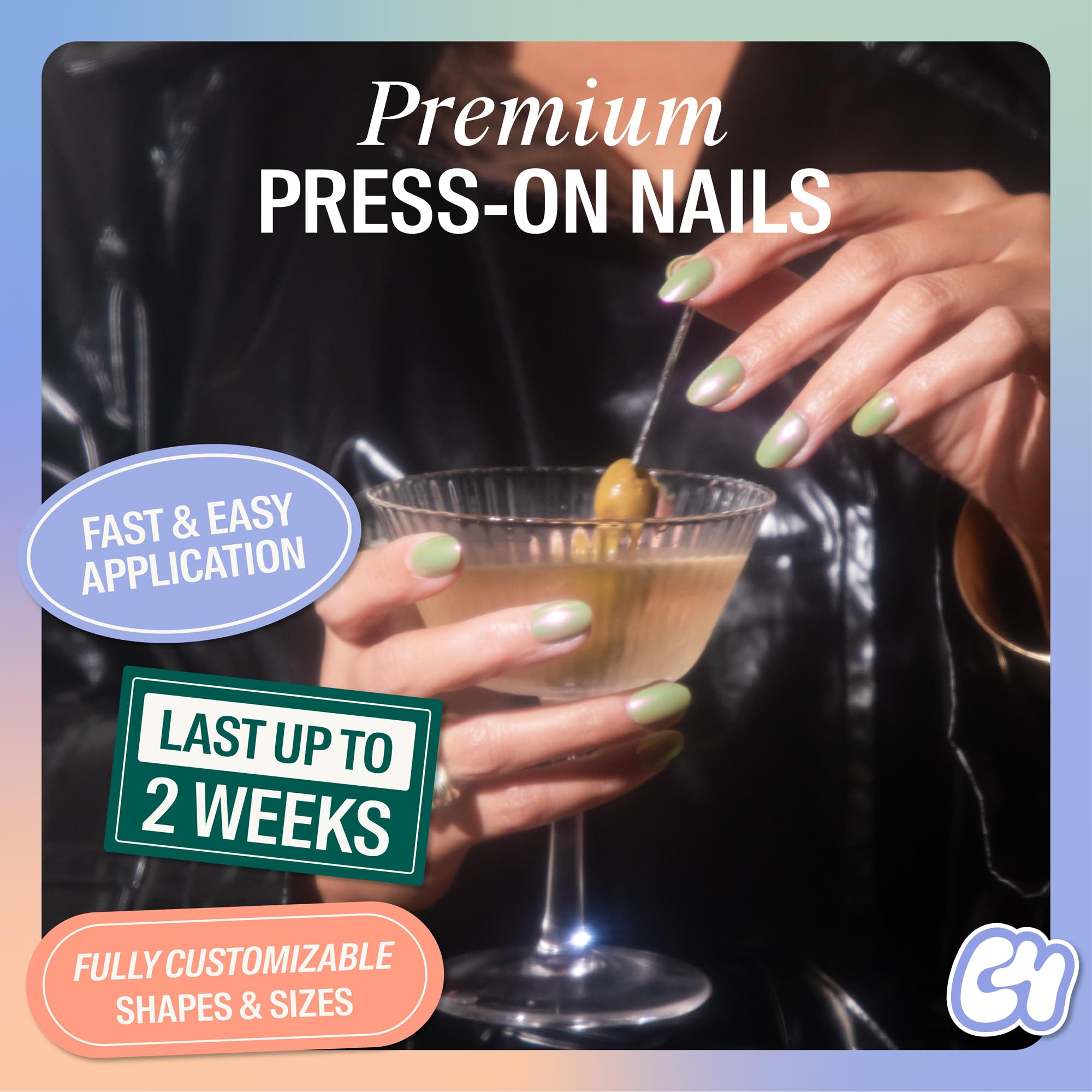 Chillhouse Chill Tips Press-On Nails Kit – Patina Party Oval, 30 Shapes, Up to 2 Weeks Wear