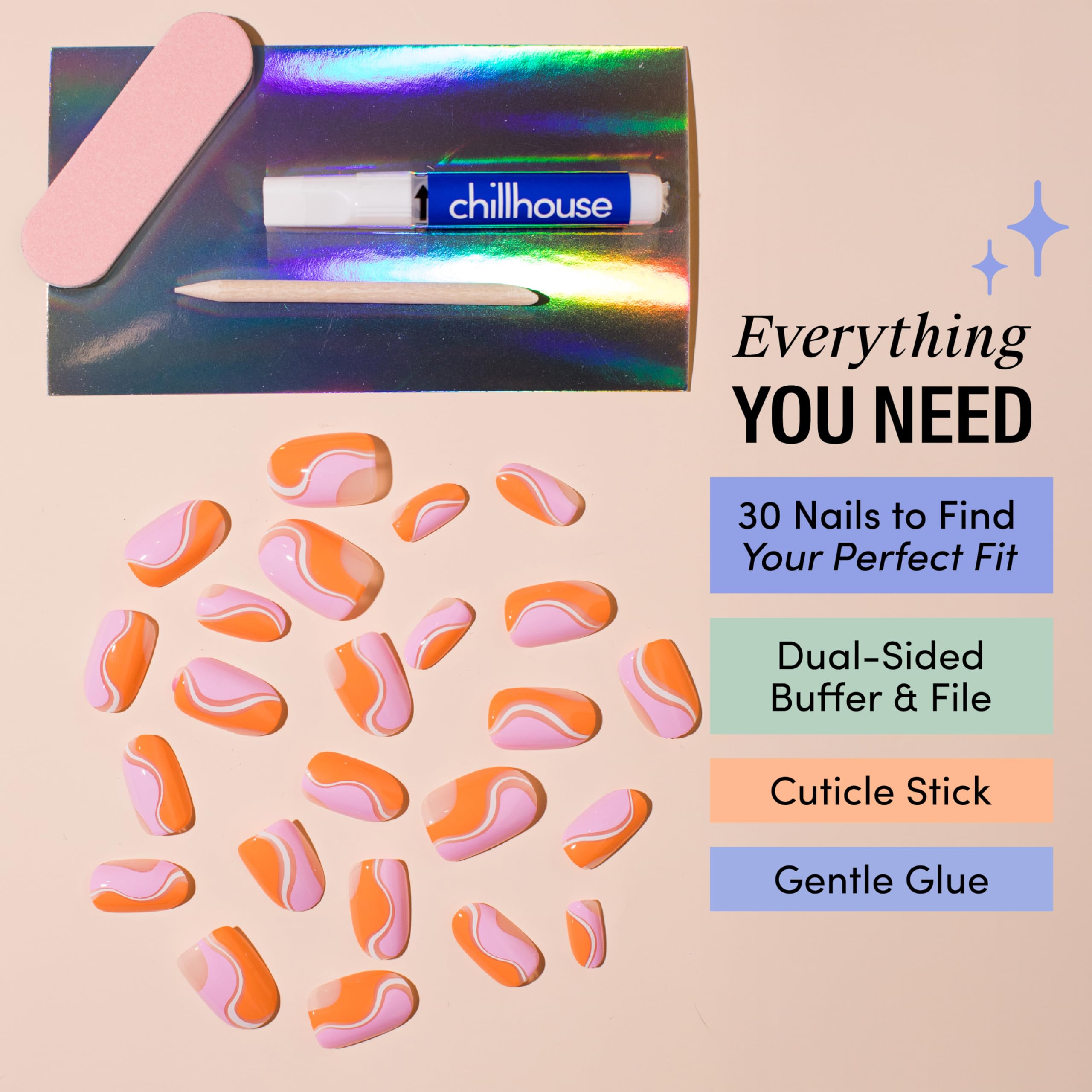 Chillhouse Chill Tips Press-On Nails Kit – Babes on the Beach (Oval) | 30 Shapes & Sizes, Reusable, Up to 2 Weeks