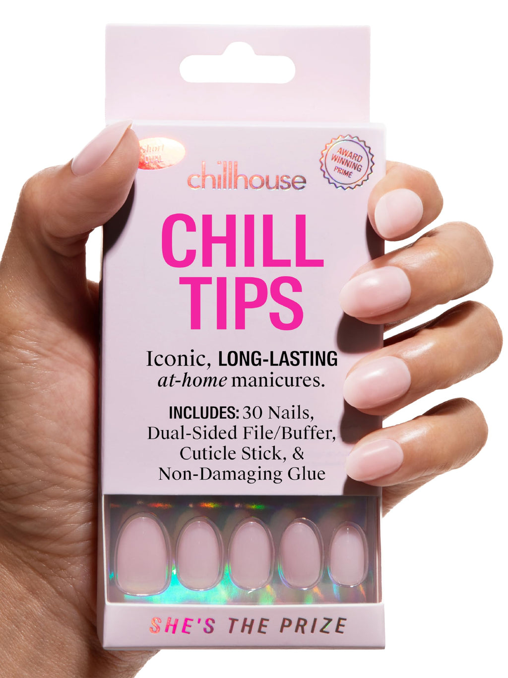 Chillhouse Chill Tips – She's the Prize Oval Press-On Nails Kit | 30 Shapes, Up to 2 Weeks Wear