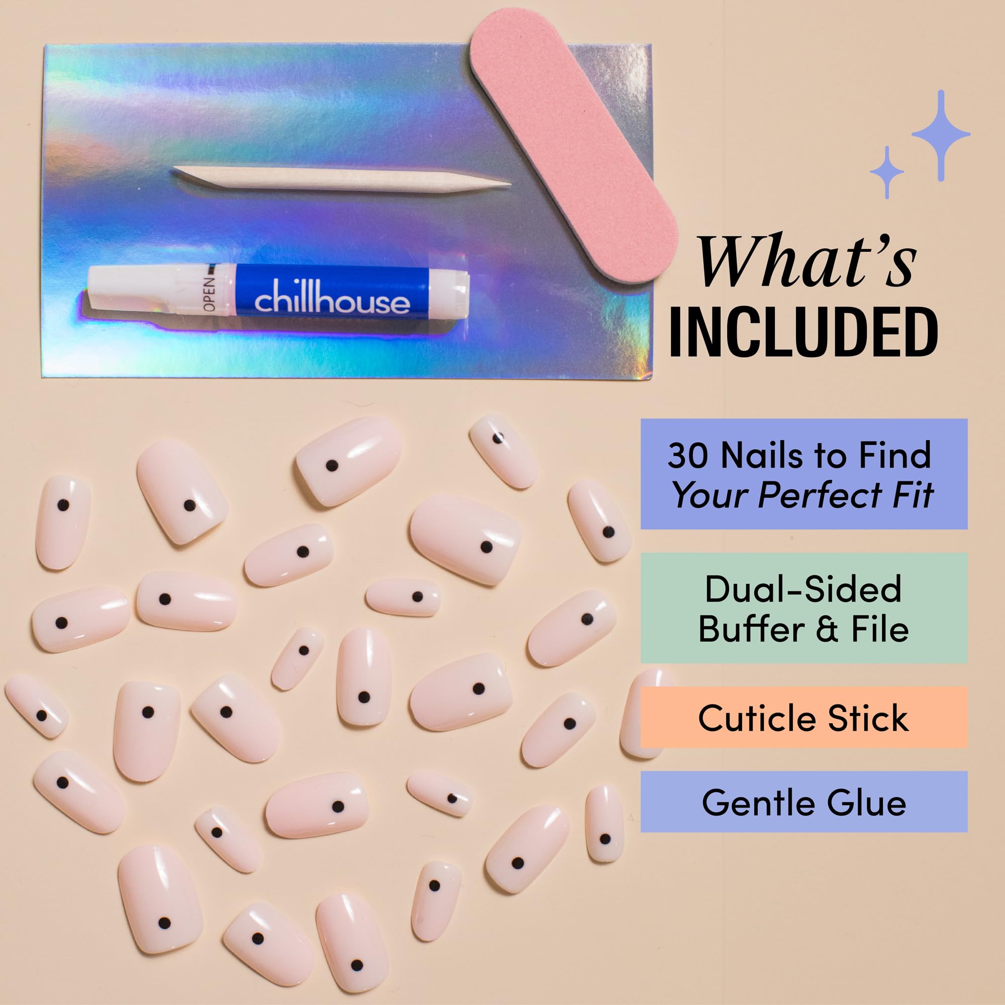 Chillhouse Chill Tips Press-On Nails Kit – 24 Oval Tips, Customizable, Reusable