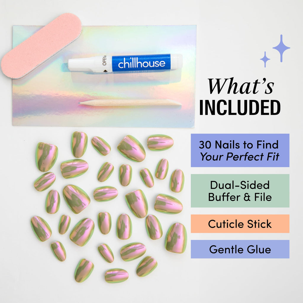 Chillhouse Chill Tips Press-On Nails Kit – Patina Party Oval, 30 Shapes, Up to 2 Weeks Wear
