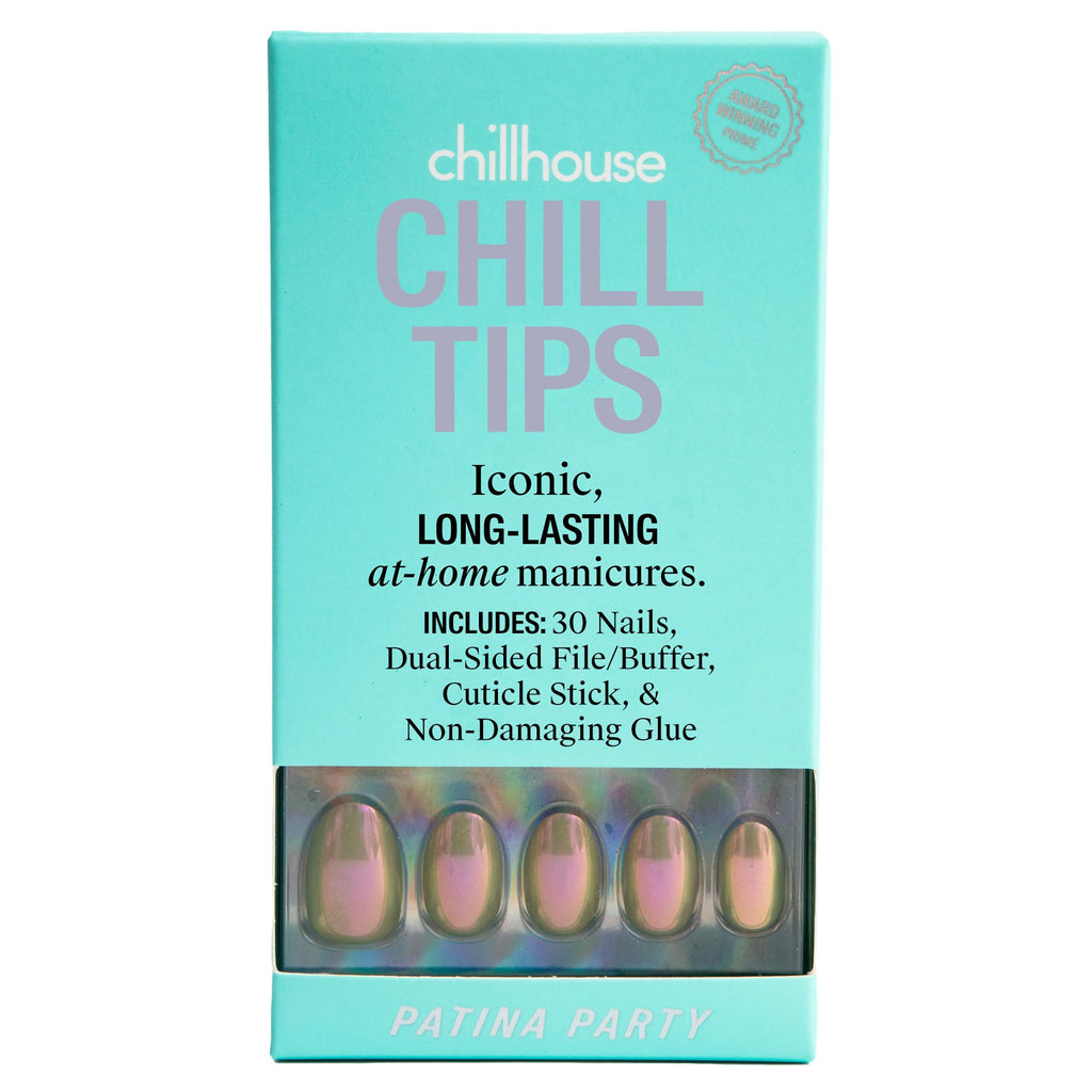 Chillhouse Chill Tips Press-On Nails Kit – Patina Party Oval, 30 Shapes, Up to 2 Weeks Wear