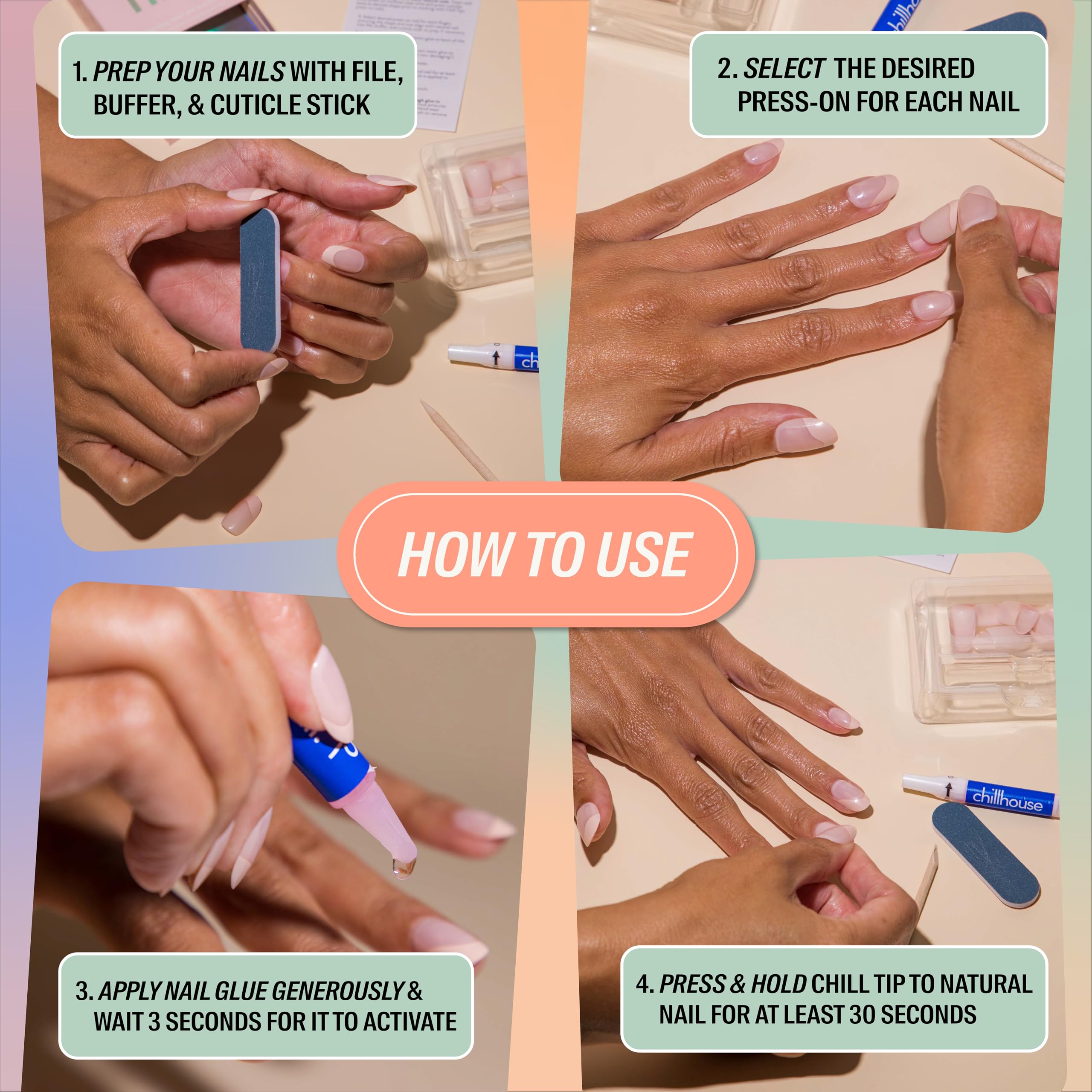 Chillhouse Chill Tips Press-On Nails Kit – 24 Oval Tips, Customizable, Reusable