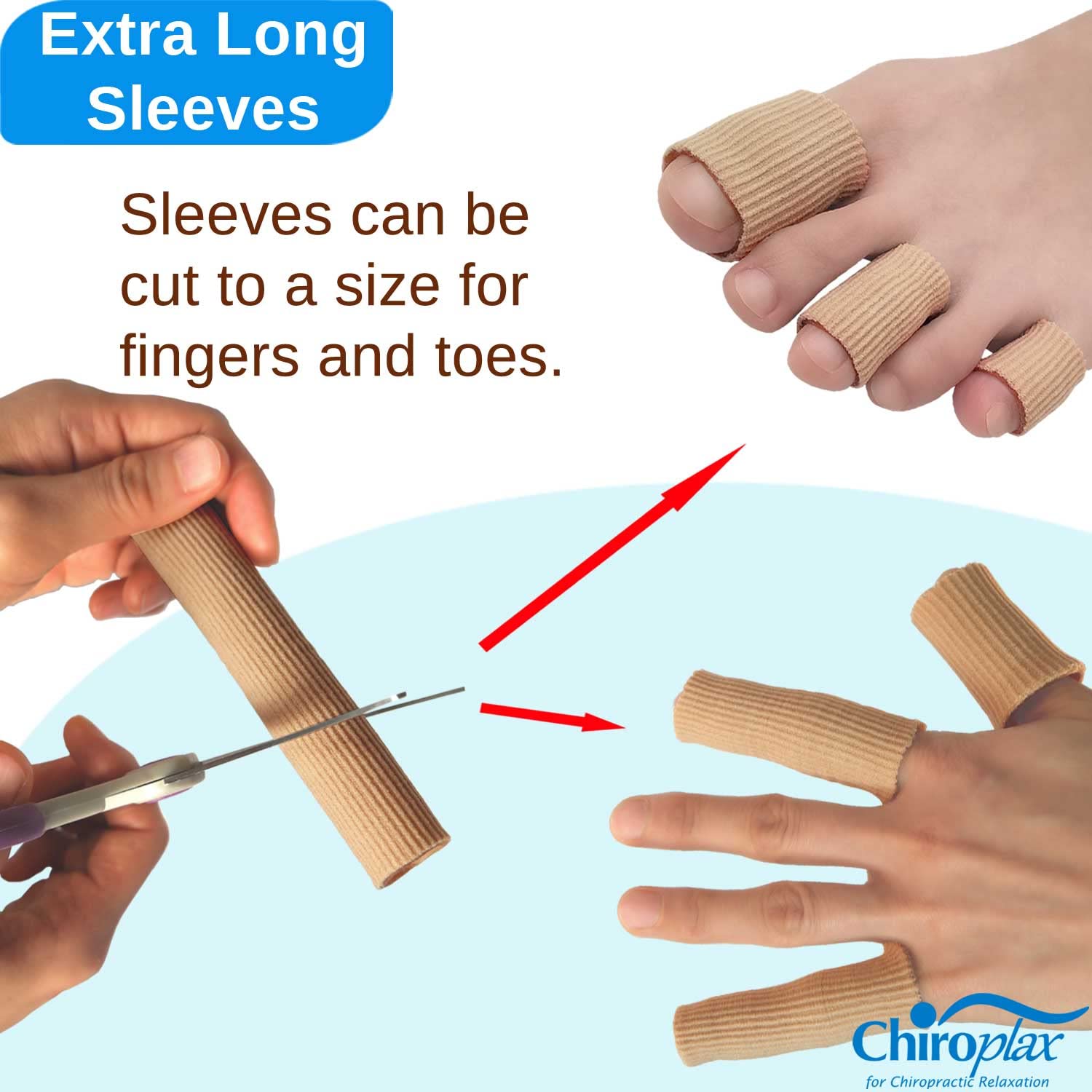 Chiroplax Toe Tubes Sleeves – Gel-Lined Fabric Protectors for Bunions, Hammer Toes, Calluses | Combo Pack