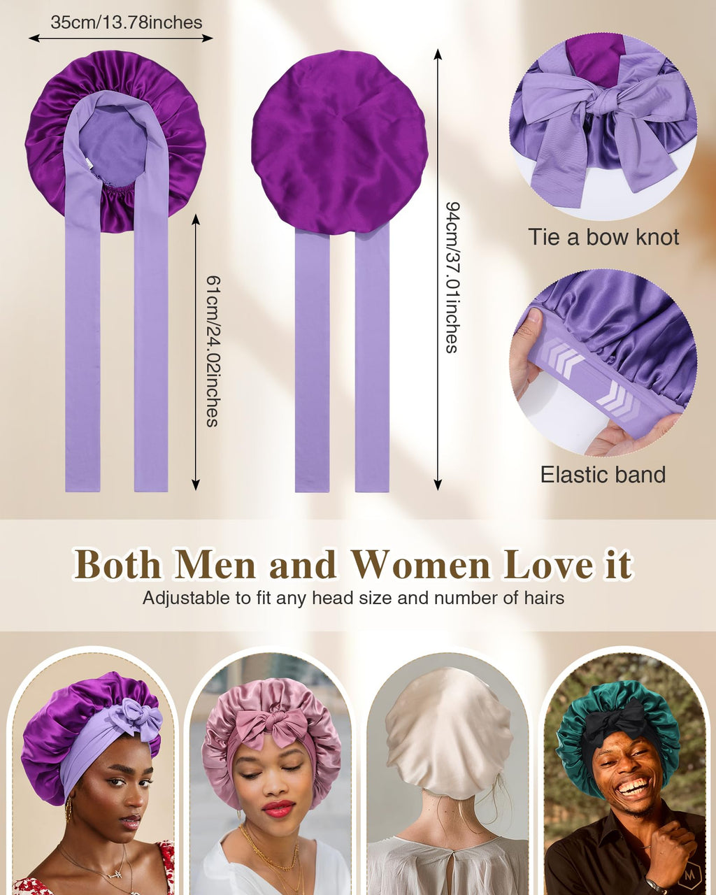 CHLINS Silk Bonnet for Sleeping – 100% Mulberry Silk, Double Layer Sleep Cap, Adjustable Band, Wisteria & Violet