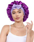 CHLINS Silk Bonnet for Sleeping – 100% Mulberry Silk, Double Layer Sleep Cap, Adjustable Band, Wisteria & Violet
