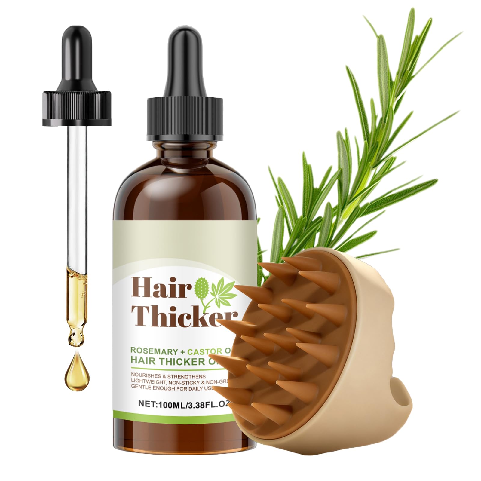 ChLNDalin Rosemary & Castor Hair Growth Oil + Scalp Massager Set