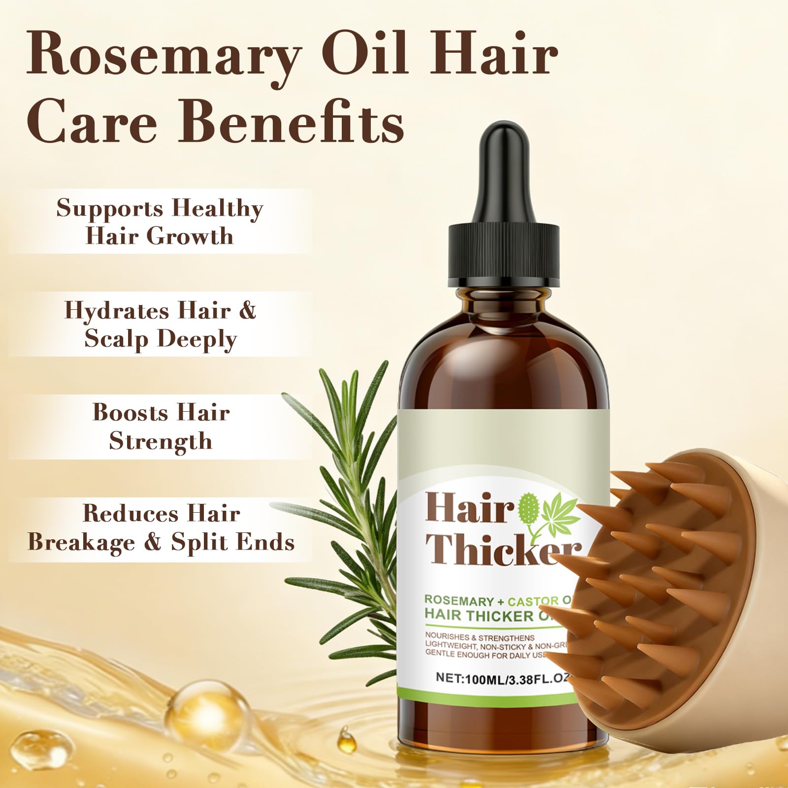 ChLNDalin Rosemary & Castor Hair Growth Oil + Scalp Massager Set