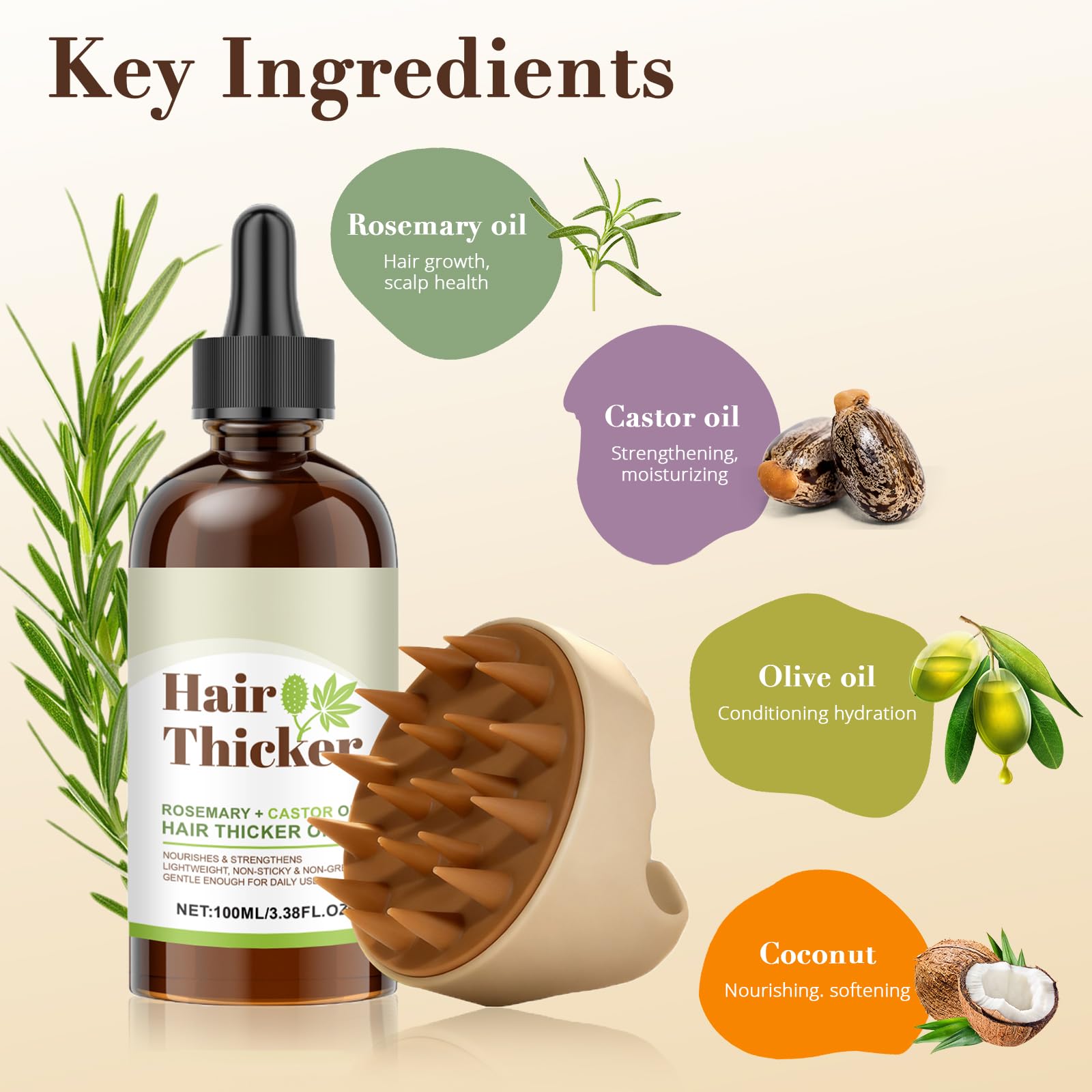 ChLNDalin Rosemary & Castor Hair Growth Oil + Scalp Massager Set