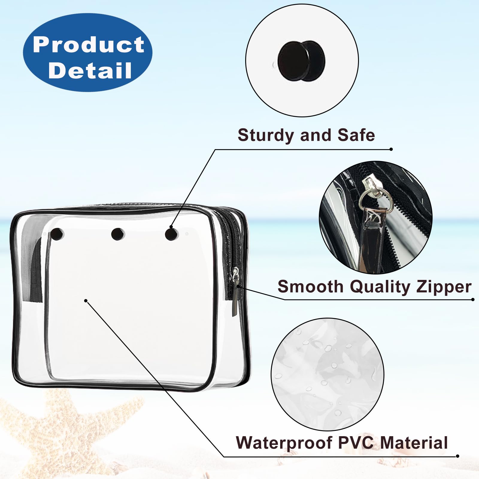 Choshion Clear Insert Bag Accessories for Beach Tote Bags — Clear Travel Pouches & Makeup Organizer Divider